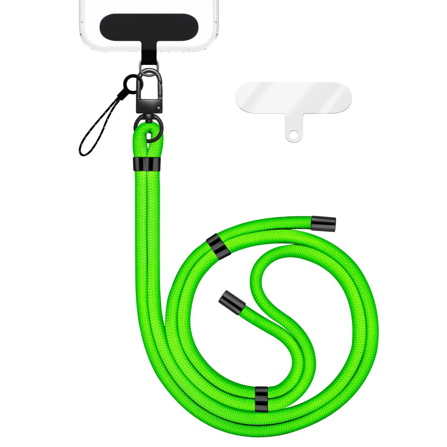 Nalia Handykette Universal Smartphone, Nylon Handyband / Karabiner Matt Schwarz & 2 Pads / 35-75cm Tragelänge