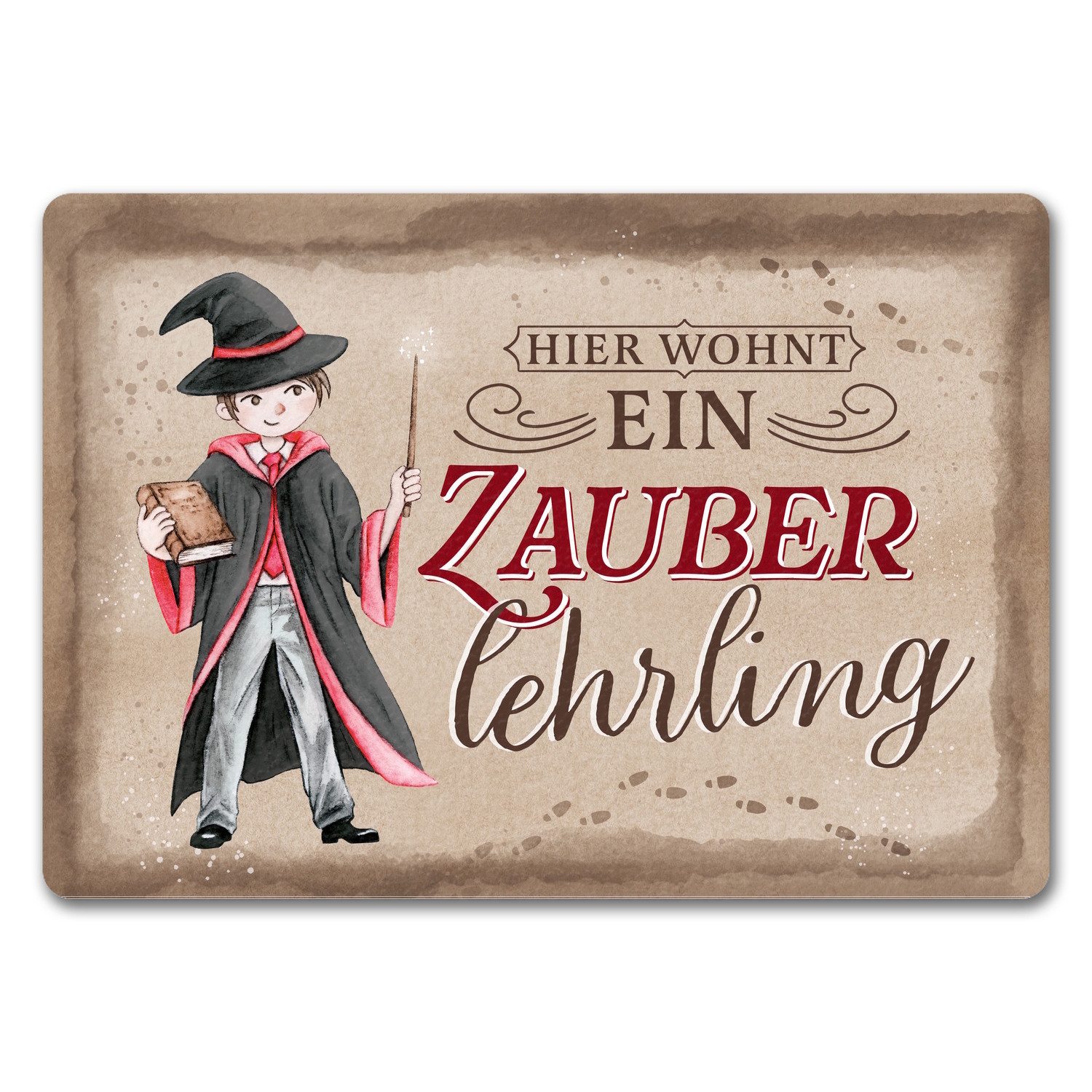 Fußmatte Zauberlehrling Fußmatte in 35x50 cm ohne Rand mit Zauberschüler in rot
