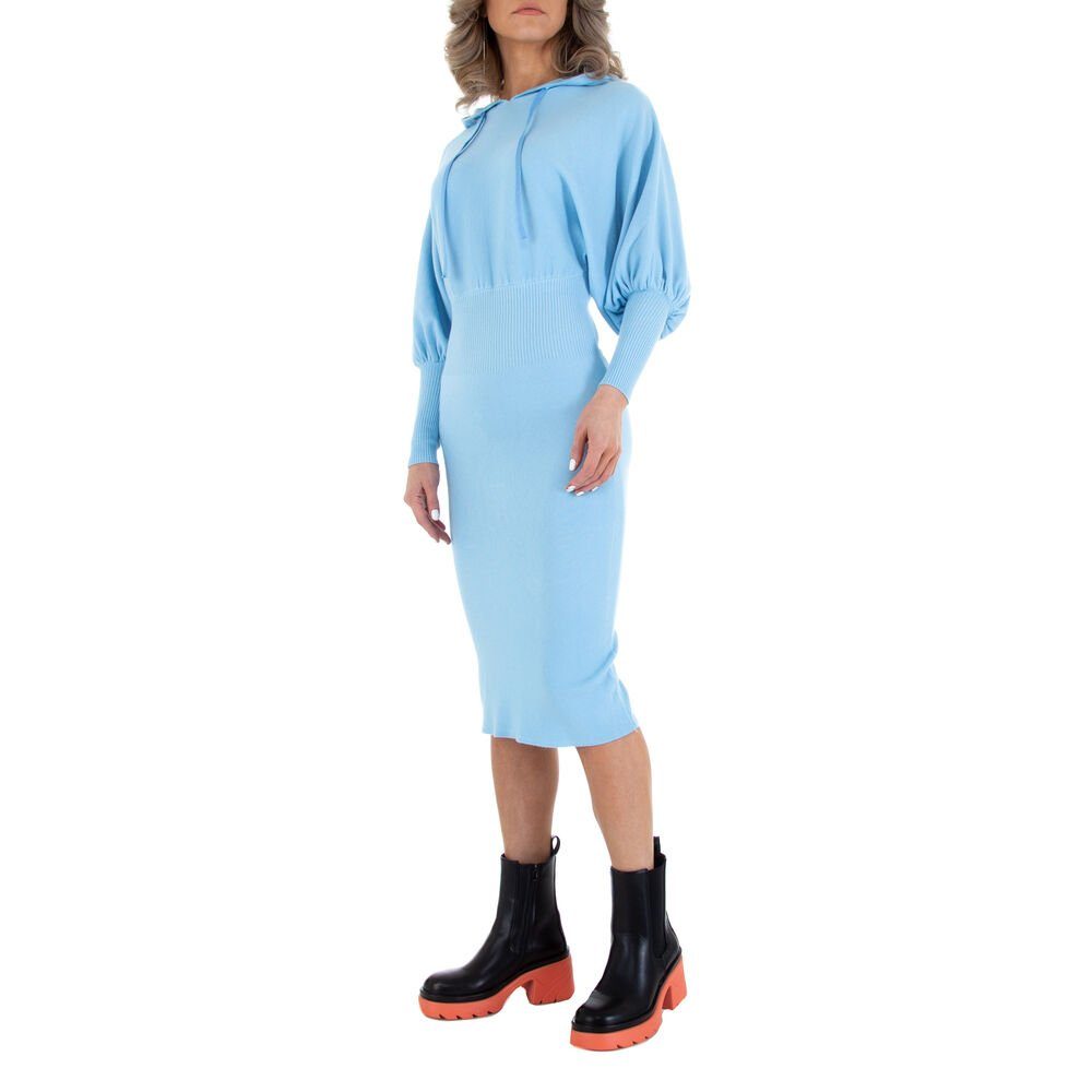 Damen Kleider Ital-Design Bleistiftkleid Damen Freizeit Kapuze Stretch Rippstrickoptik Stretchkleid in Hellblau