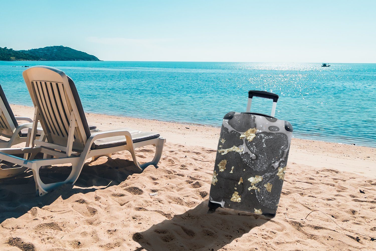 Marmor mit Reisetasche Gold Handgepäck - MuchoWow Ferien, für Reisekoffer Schwarz, - Rollen, rollen, Trolley, 4 Handgepäckkoffer