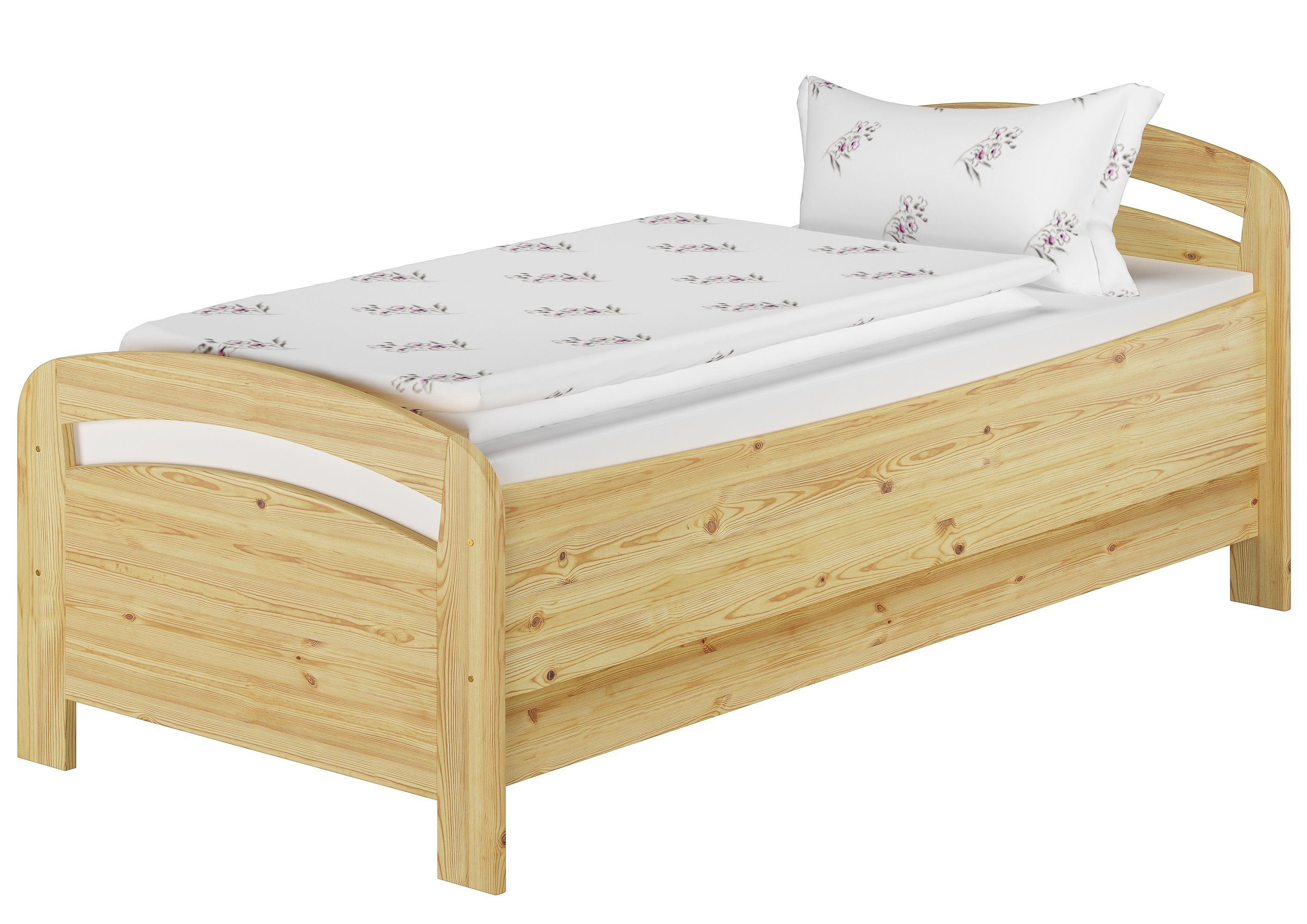 ERST-HOLZ Massivholzbett Einzelbett 90 x 200 cm Seniorenbett Extra Hoch Kiefer Massivholz, Kiefer farblos lackiert