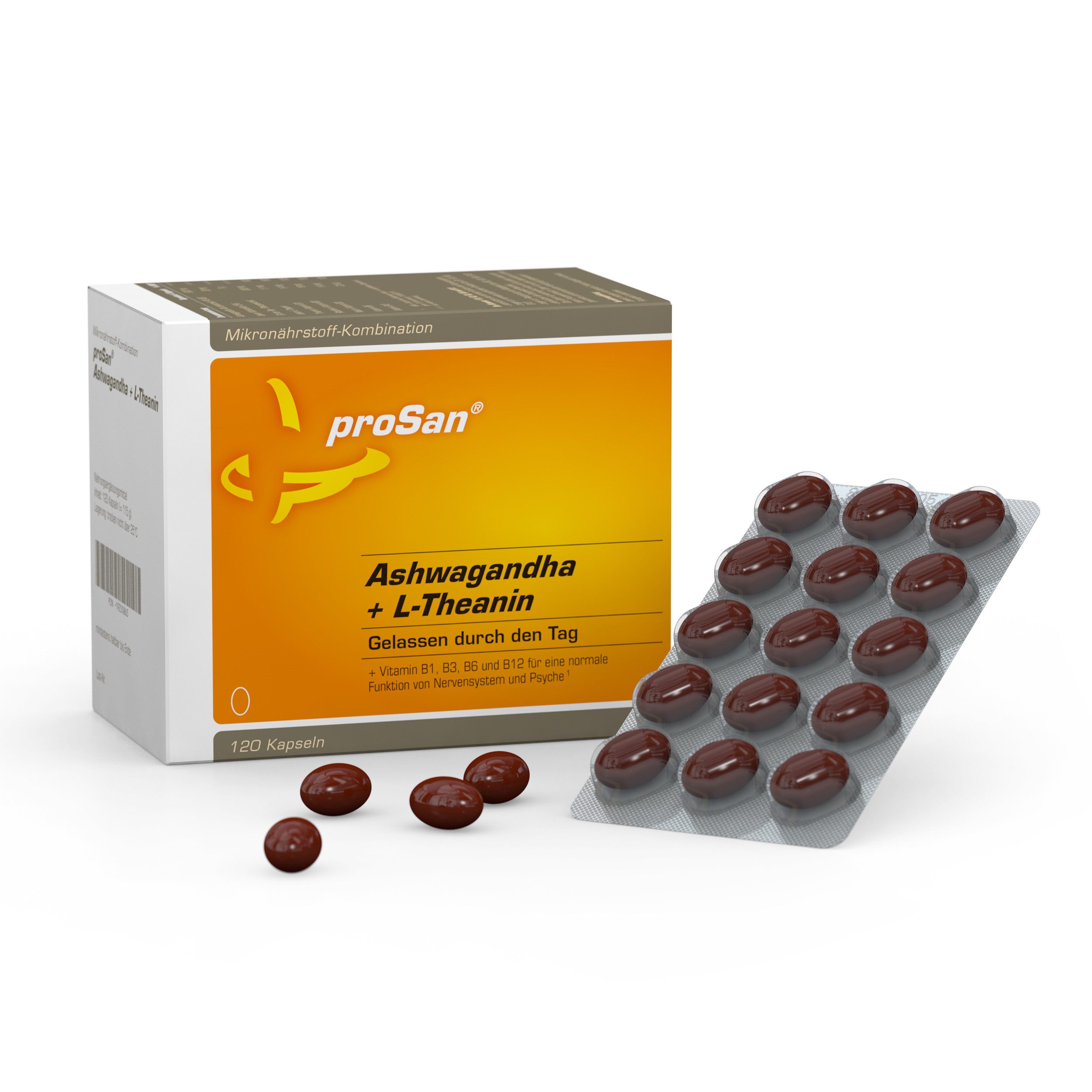 proSan Ashwagandha + L-Theanin, innere Ruhe, incl. B1, B3, B6 & B12, Kapseln, 120 St., 115 g