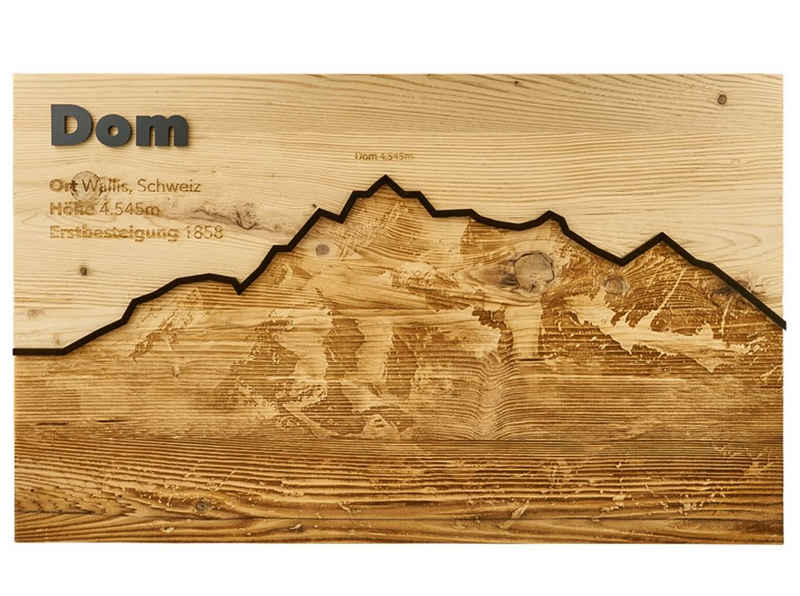 Vaertical Wandbild »Vaertical Holzwandbild aus original Tiroler Altholz " DOM "«, Höchst gelegene Berg in der Schweiz "Dom", OriginalTiroler Altholz, Lasergravur mit Originalaufnahme des Berges