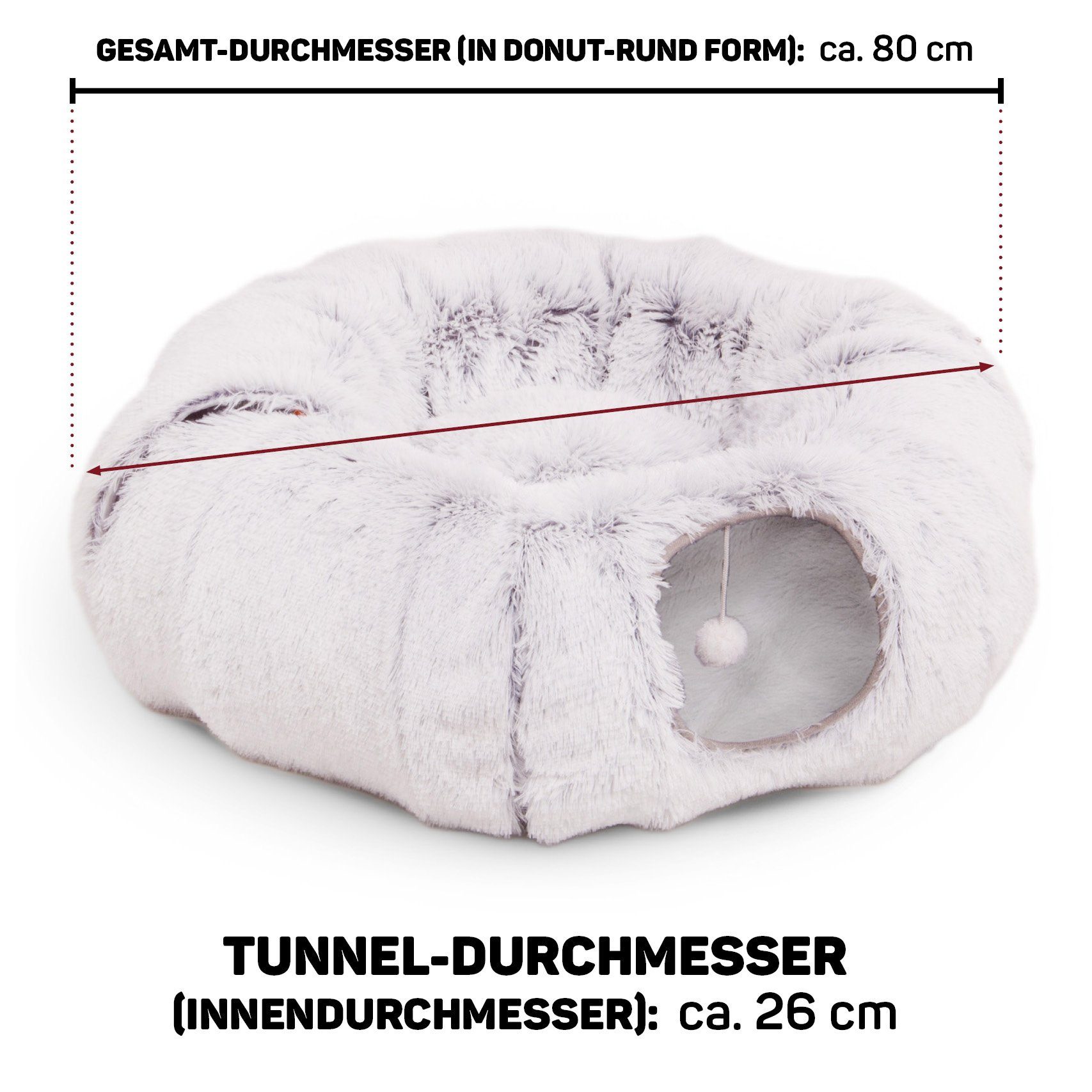 Canadian Cat Company Tiertunnel Katzentunnel Otis - versch. Farben, Donut - Tunnel und Tierbett, Plüschfell imitat, viele Funktionen, zwei faltbare Katzentunnel, Plüschbett in der Mitte
