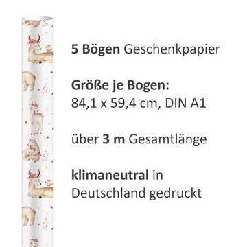 nikima Packpapier Weihnachten Tiere Geschenkpapier, 5 Bögen