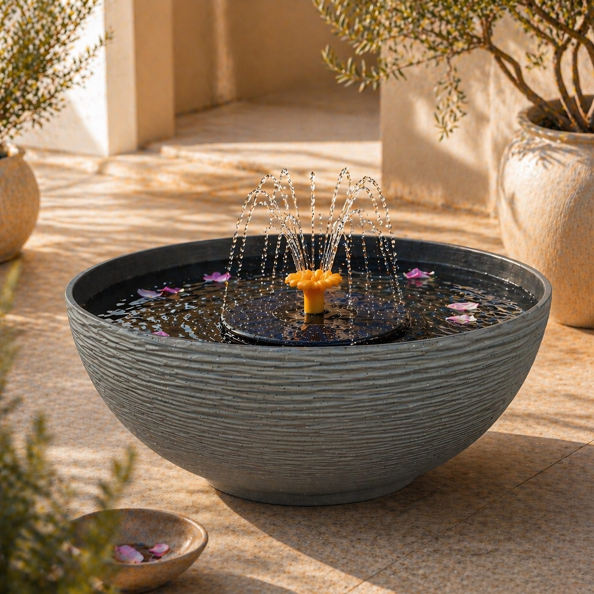 matches21 HOME & HOBBY Wasserspiel Solar, Schale grau 45 x 23 cm, Kunststoff, 2 tlg