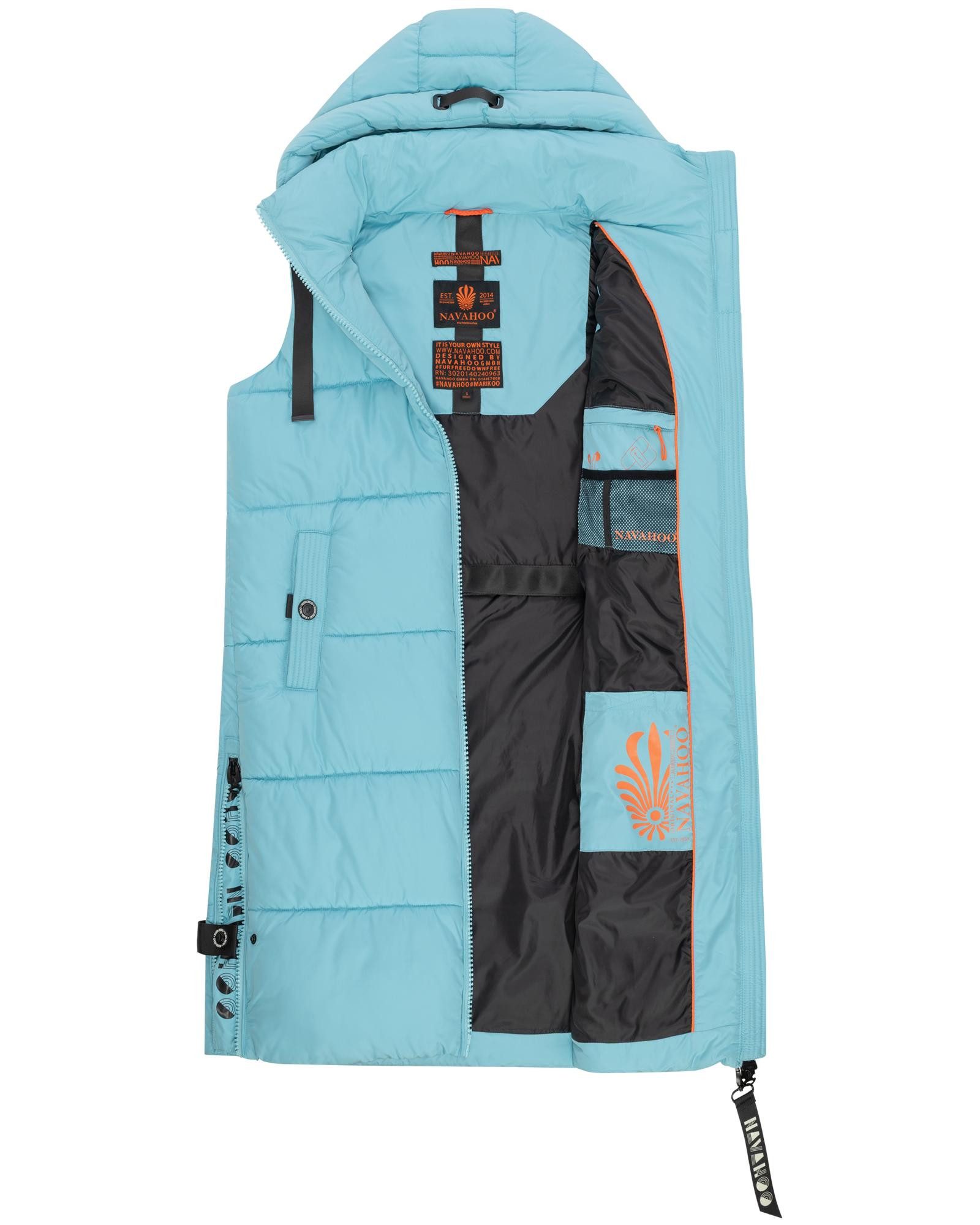 Navahoo Steppweste Schnuffelchen (1-tlg) warme Damen Outdoor-Weste lang mit Kapuze