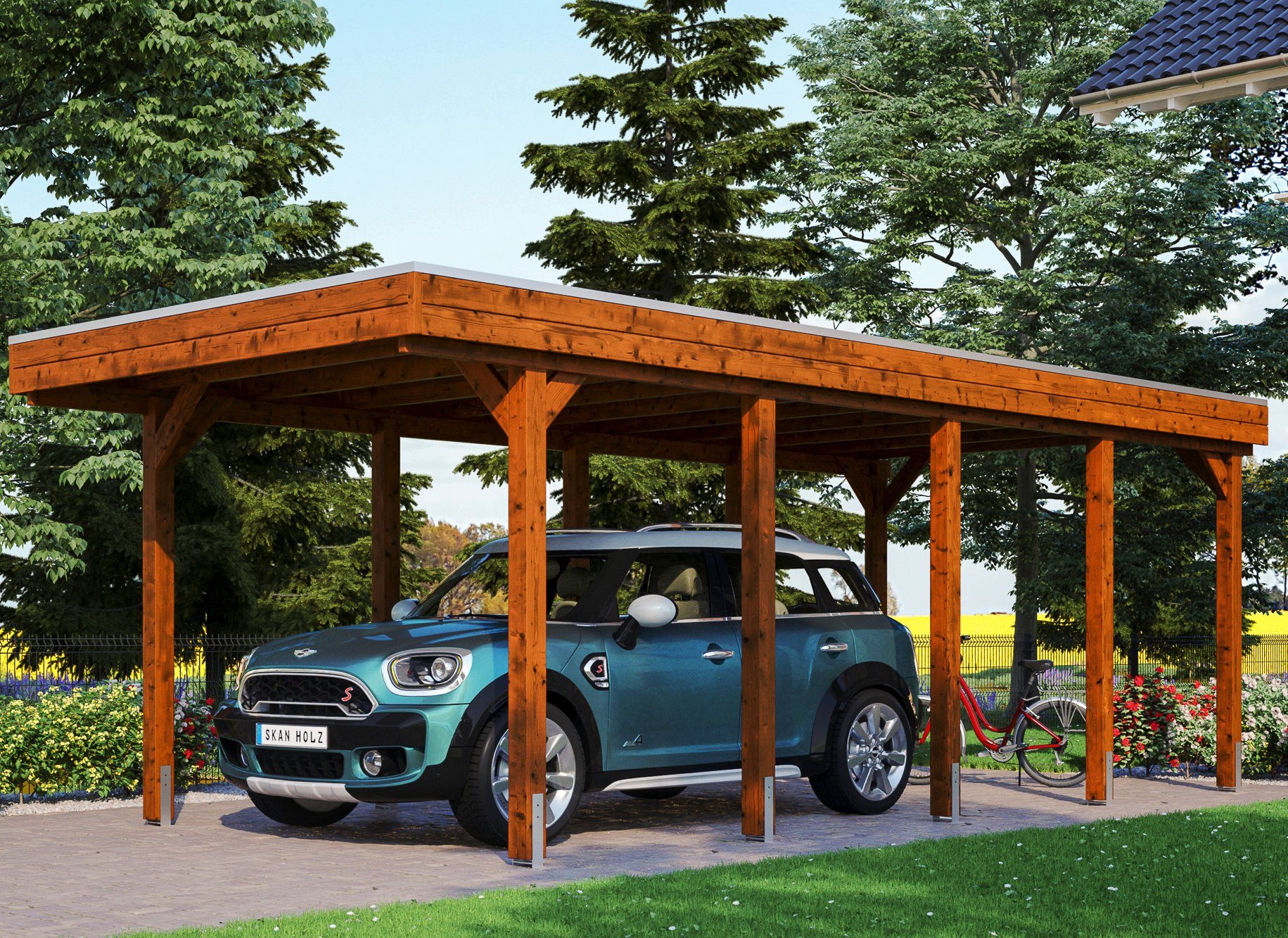 Skanholz Einzelcarport Friesland, BxT: 314x708 cm, 221 cm Einfahrtshöhe braun | Carports