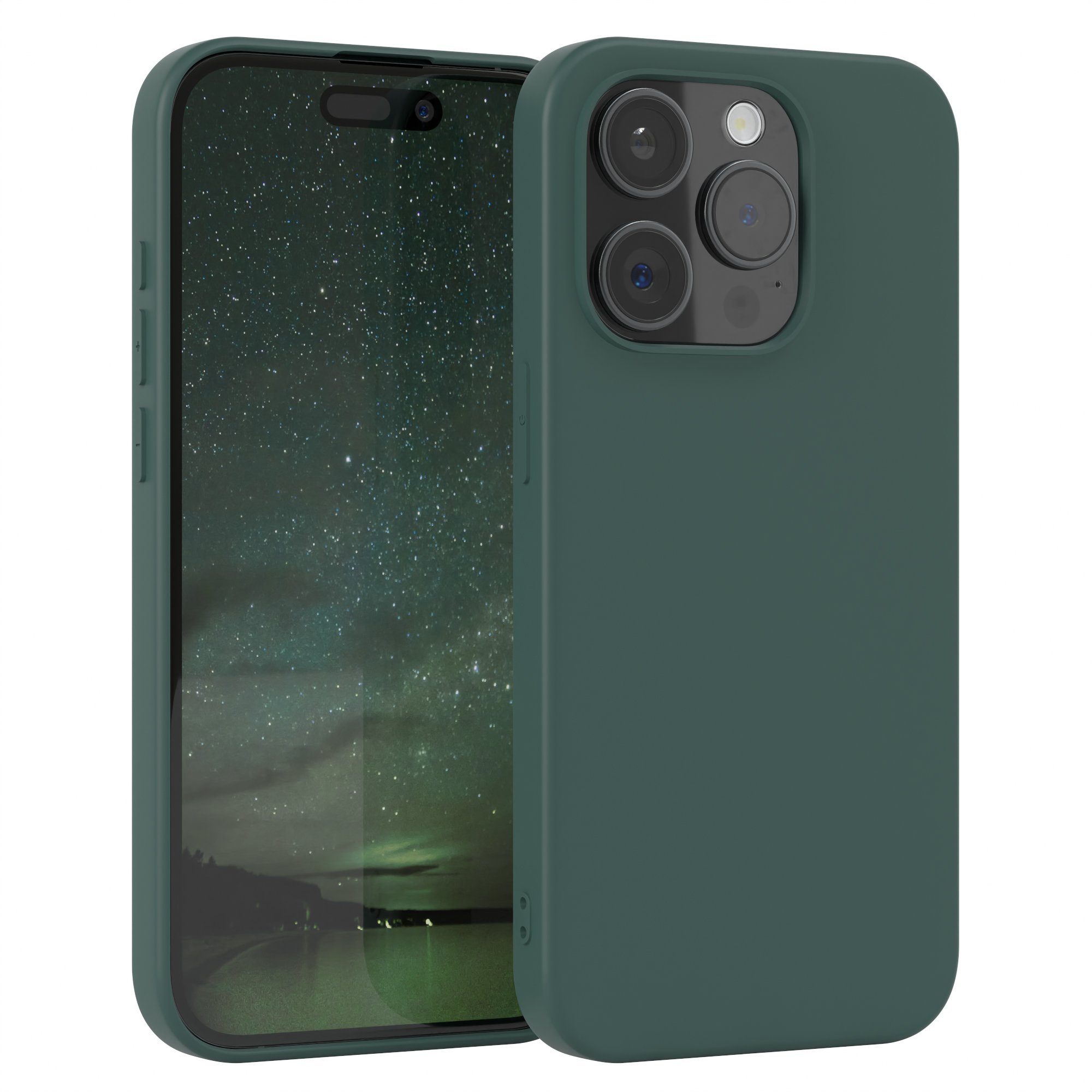 EAZY CASE Handyhülle TPU Hülle für Apple iPhone 15 Pro 6,1 Zoll, Silikon Schutzhülle mit Kameraschutz kratzfestes Bumper Nachtgrün