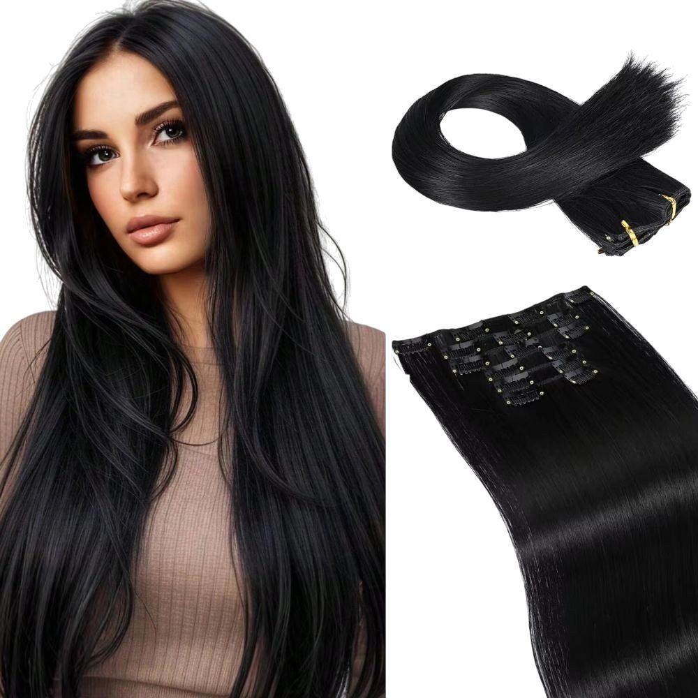 Kunsthaar-Extension Clip-in Haarverlängerung 60 cm dicht voluminös synthetisch DE.