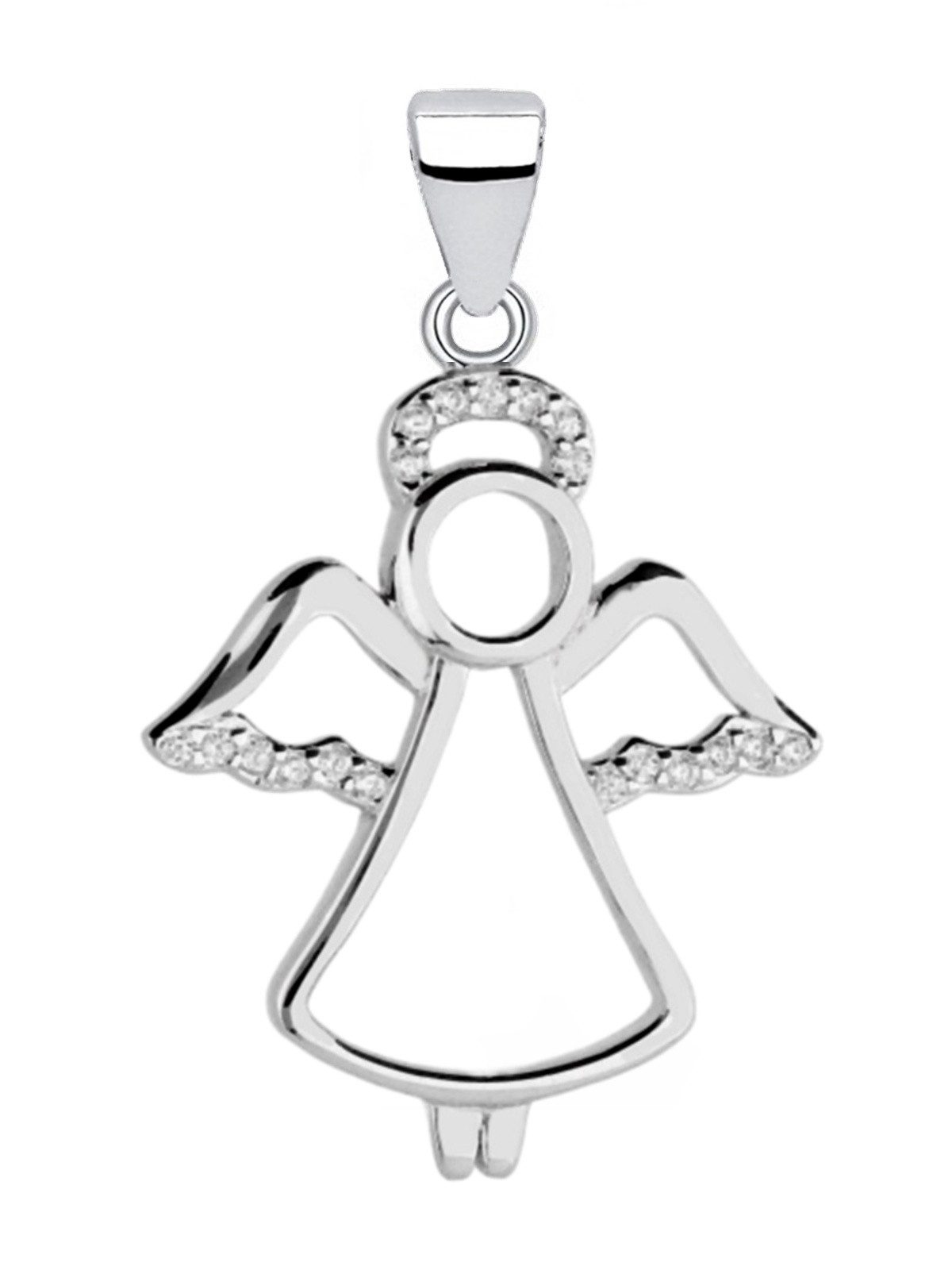 Kettenanhänger Silber Engel mit Zirkonia Anhänger 925 Sterling Echtschmuck