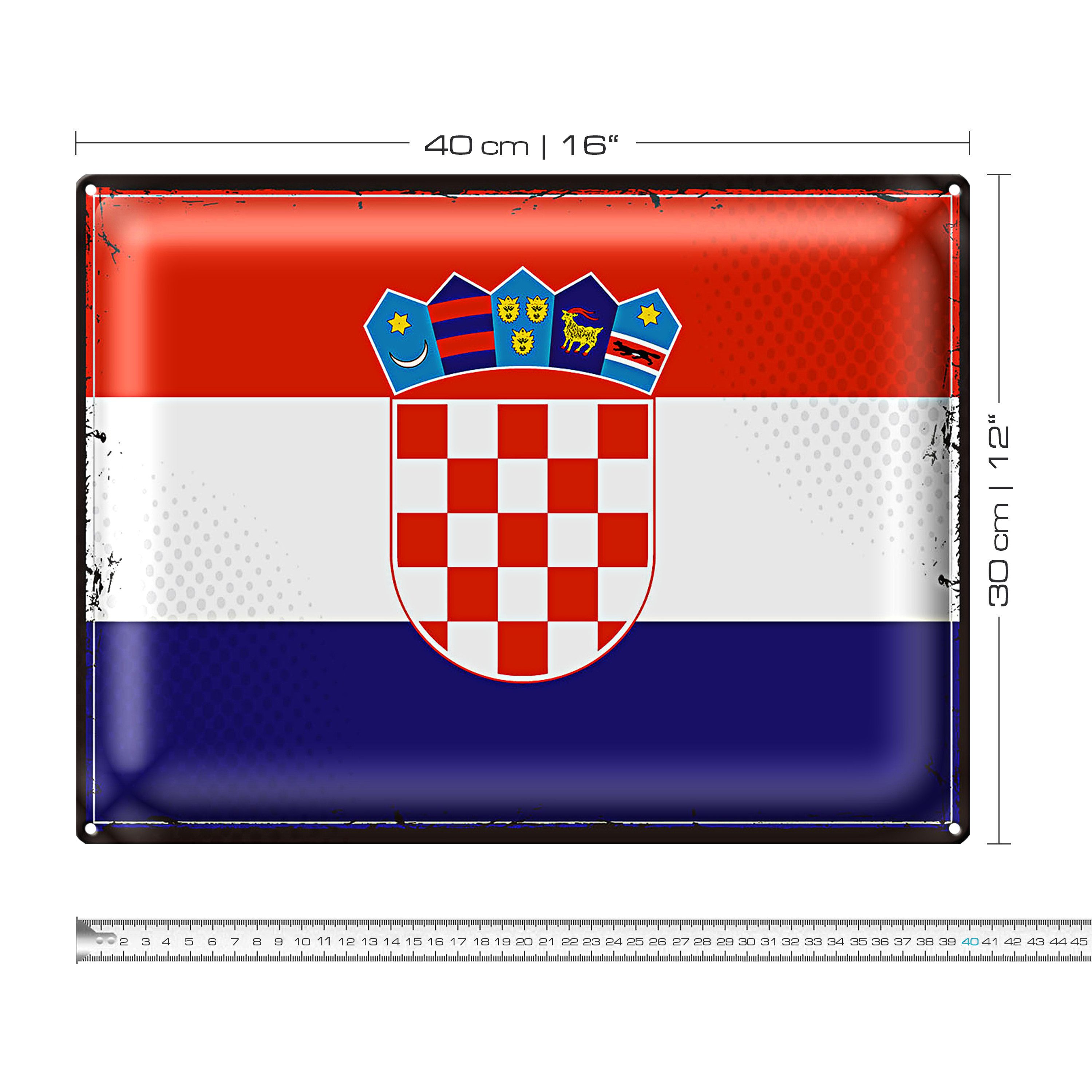 Roomando Metallschild Flagge Kroatien 40x30cm Retro Flag of Croatia