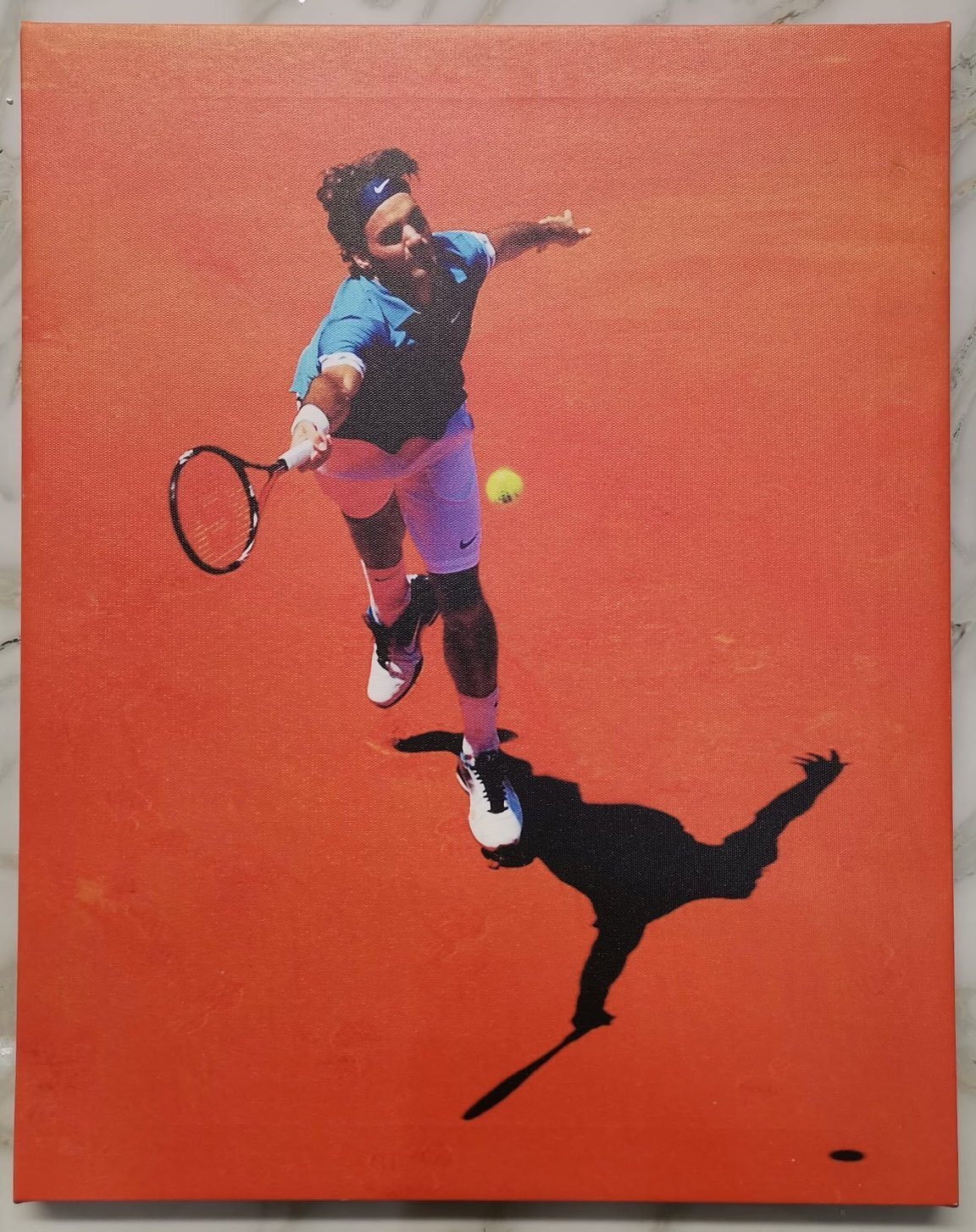 St), Roger Made Den JVmoebel Federer Rot in (1 schlagen SOFORT, Sport Tennis Europa Bild Kunstdruck Ball