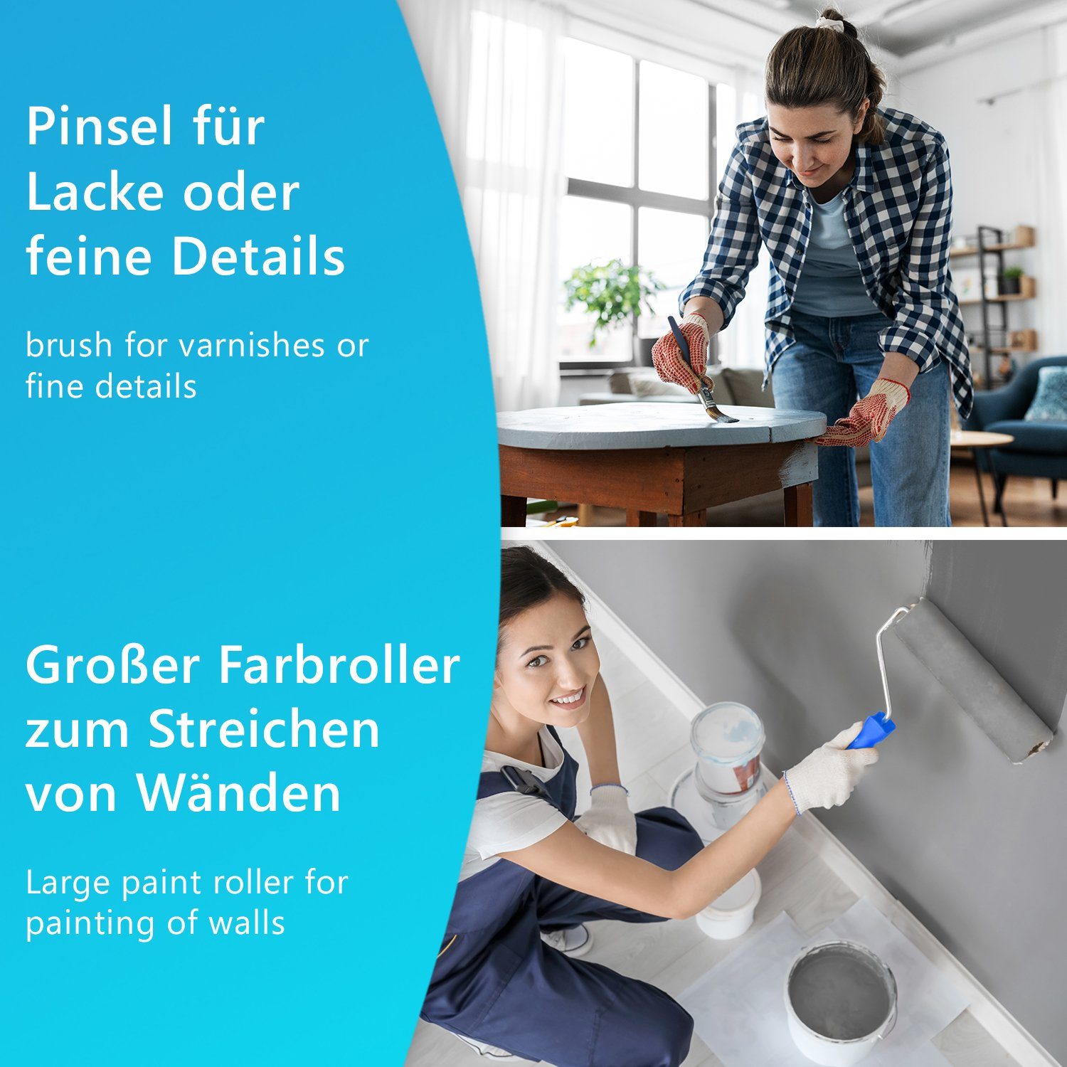 NYVI Malerset Maler Set Advance DIY - 15-teiliges Lackierset, (Set, 15-tlg., Farbwanne, Malerrollen, Pinsel, Abdeckplane uvm), Renovierungsset für Decken- und W – Bild 4 von 5