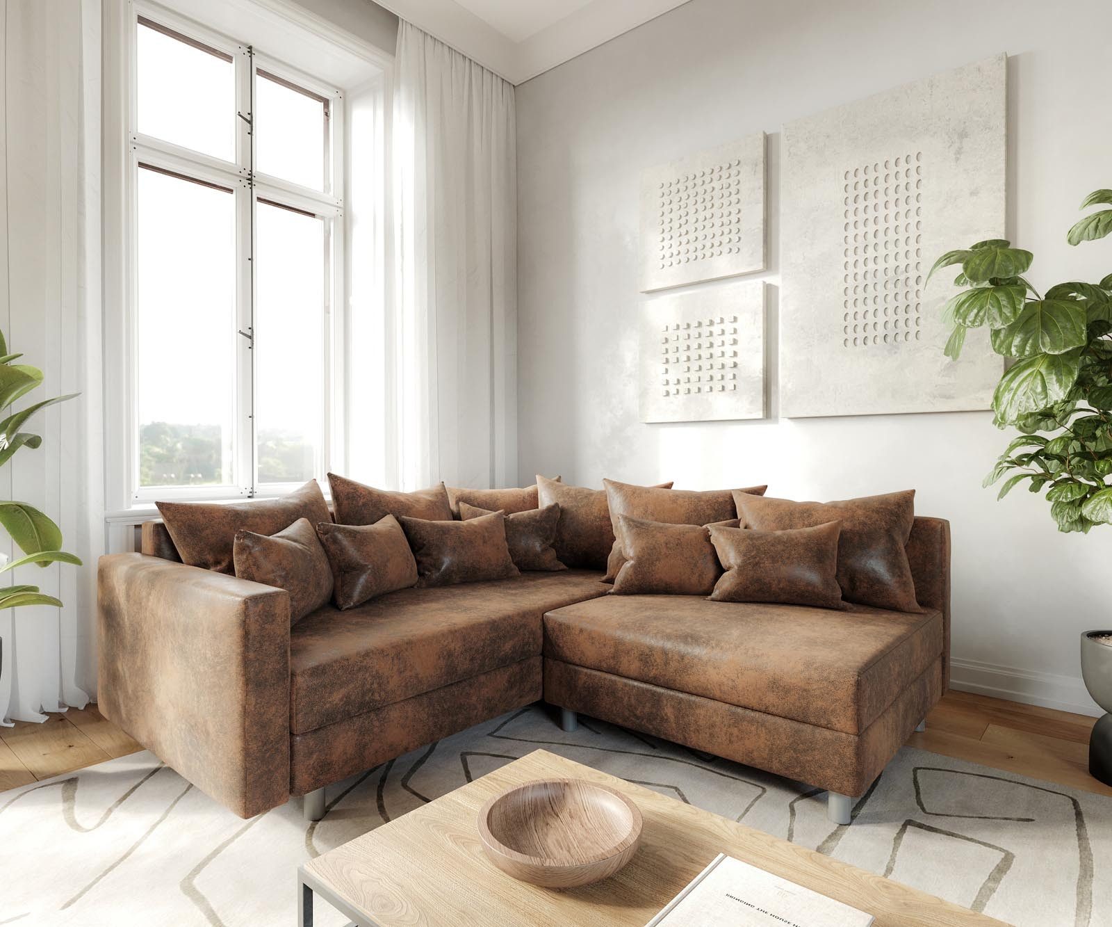 DELIFE Ecksofa Clovis, Braun Antik Optik günstig online kaufen