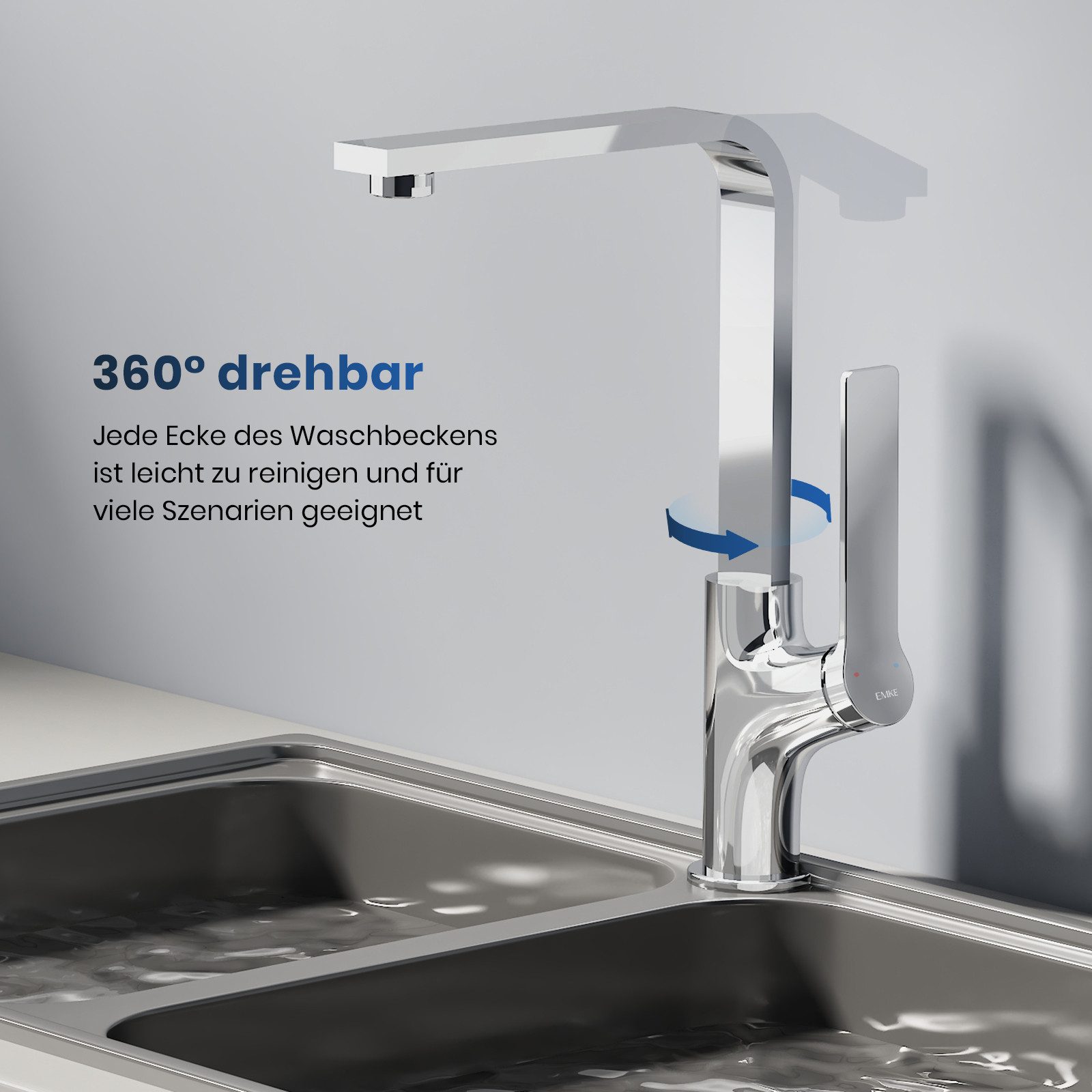 EMKE Küchenarmatur Spülbecken armatur Einhebelmischer Modern Messing Bad wasserhahn ( geräuscharme keramische Kartusche, Badezimmer Badarmatur)