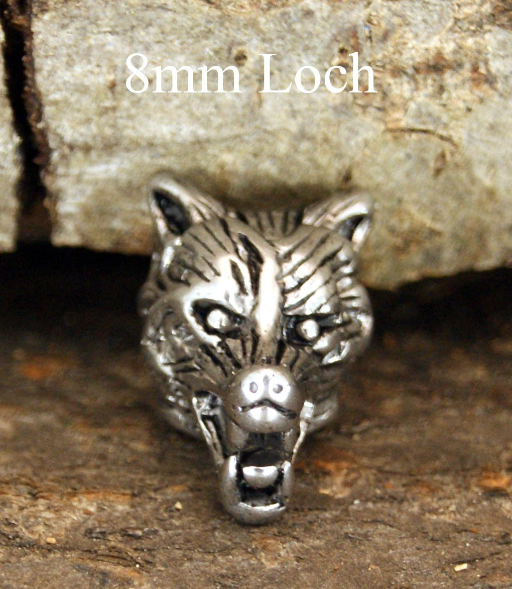 Kiss of Leather Bartstyling-Set Bartperle Wolf Kopf Pearl Haarperle Edelstahl Wolfskopf 8 mm