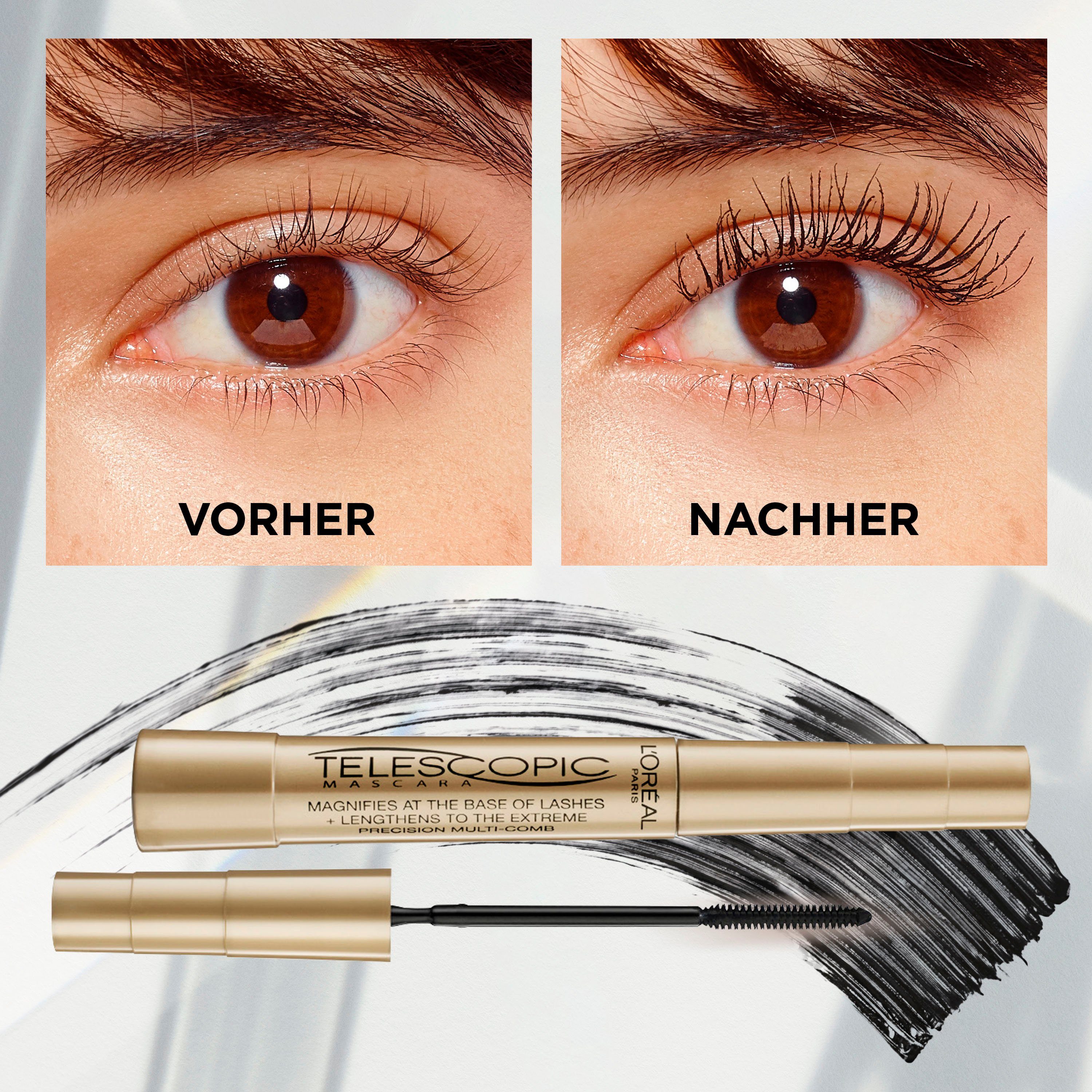 L'ORÉAL PARIS Mascara FALSE LASH TELECOPIC MASCARA, für eine ultimative Verlängerung und Verdichtung der Wimpern