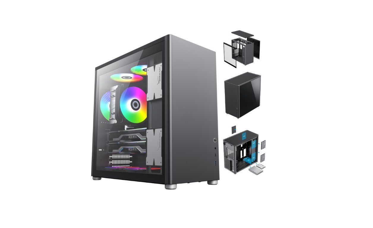 COIL PC-Gehäuse Spark Pro, Mid-Tower ATX, gehärtetes Glas, vertikaler Luftstromkanal, (Staubfilter: Boden- und Oberseite mit Staubfilter), Gehärtetes Glas, MIDI-Tower, ATX, Grafikkartenlänge: 355 mm