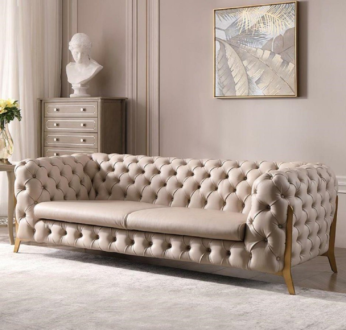 JVmoebel Sofa Chesterfield beige großer Dreisitzer luxus Möbel Sofa,  Dreisitzer. Ohne Kommode, Made in Europe