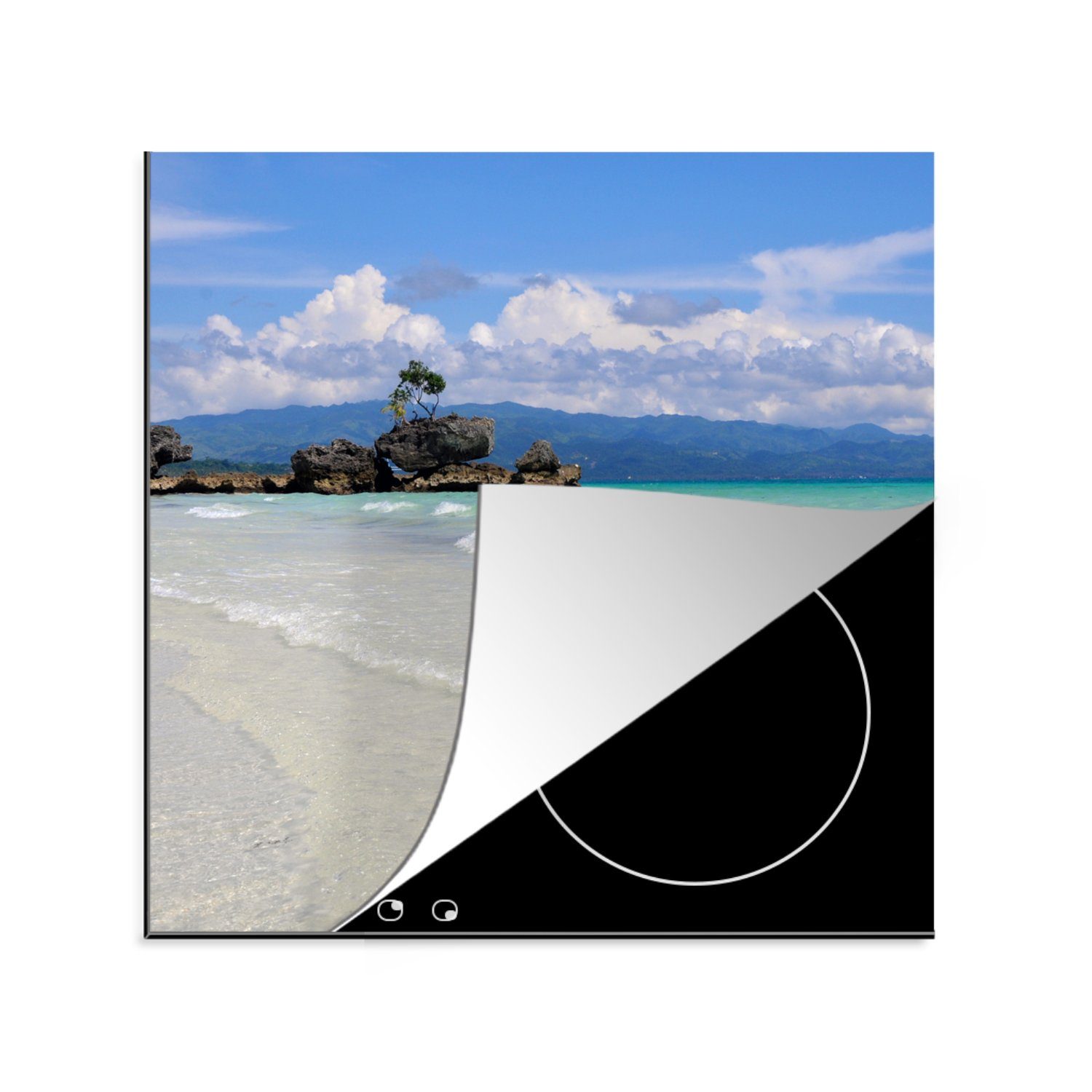 MuchoWow Herdblende-/Abdeckplatte Tropischer Strand auf tlg), Boracay, küche für der Ceranfeldabdeckung, 78x78 Arbeitsplatte Vinyl, cm, (1 Insel