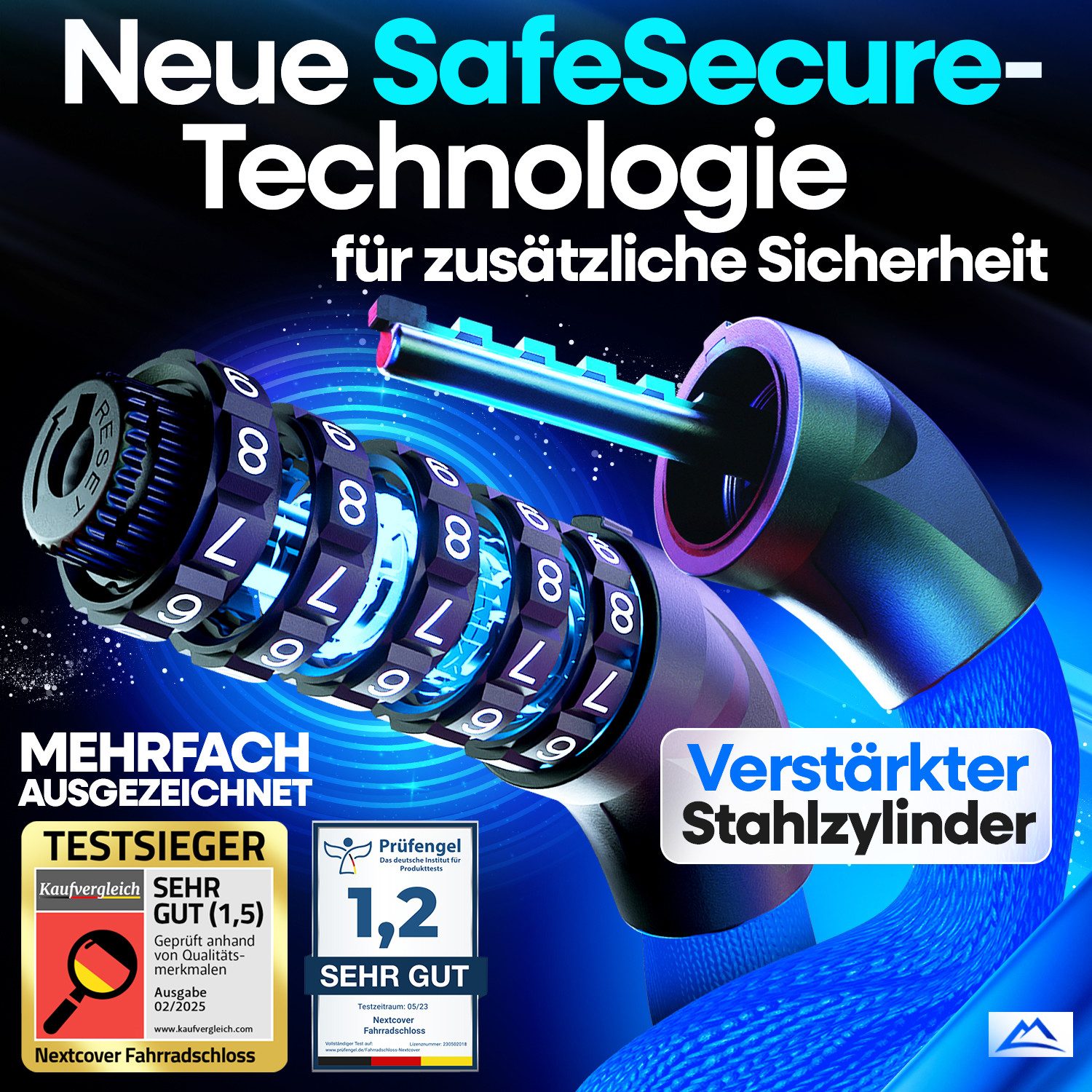 Nextcover Kettenschloss NEXTCOVER® Fahrradschloss LockOne mit Zahlencode oder Schlüssel