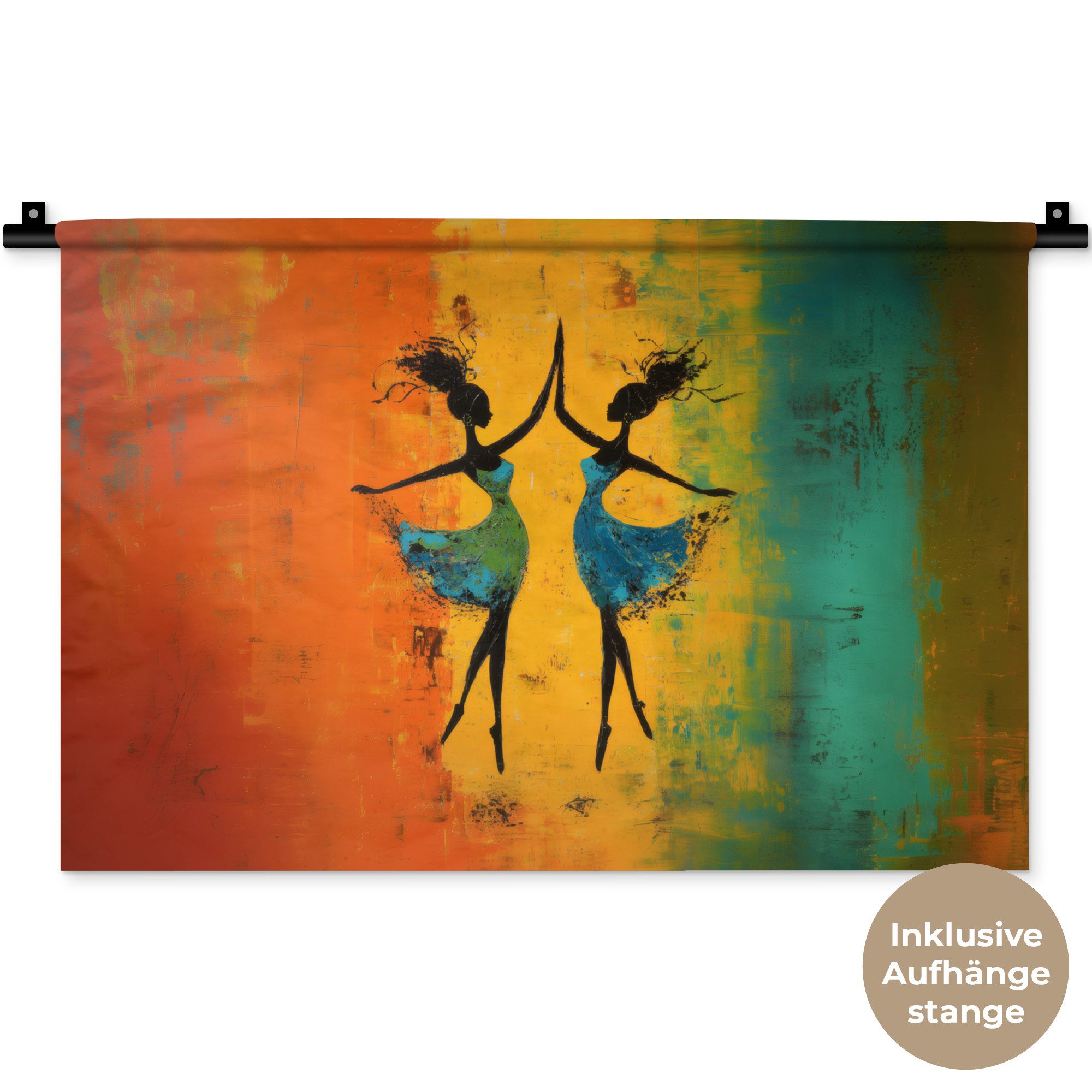 MuchoWow Wandteppich Tanzen - Frauen - Farbtextur, Rechteckig, Höhe: 3 mm, Wandteppich für Wohnzimmer, Schlafzimmer, 60x40 cm