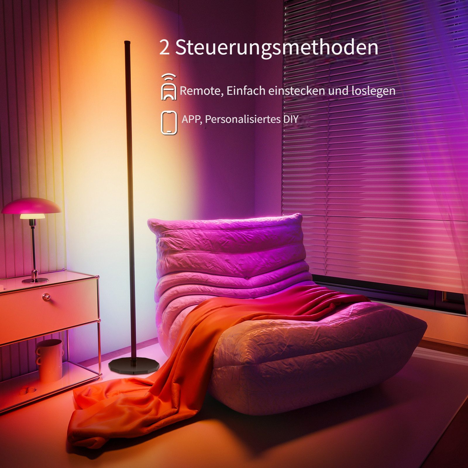 Novostella LED Stehlampe RGB LED Stehlampe, App & RF Fernbedienung für Wohnzimmer Schlafzimmer, LED fest integriert, RGB Licht, Warmes Weiß, RF Fernbedienung – Bild 5 von 5