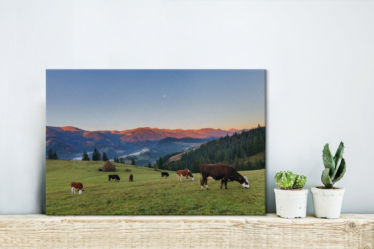 OneMillionCanvasses® Leinwandbild Kühe St), 30x20 Leinwandbilder, (1 Berg - - Wanddeko, Alpen, Wandbild cm Aufhängefertig