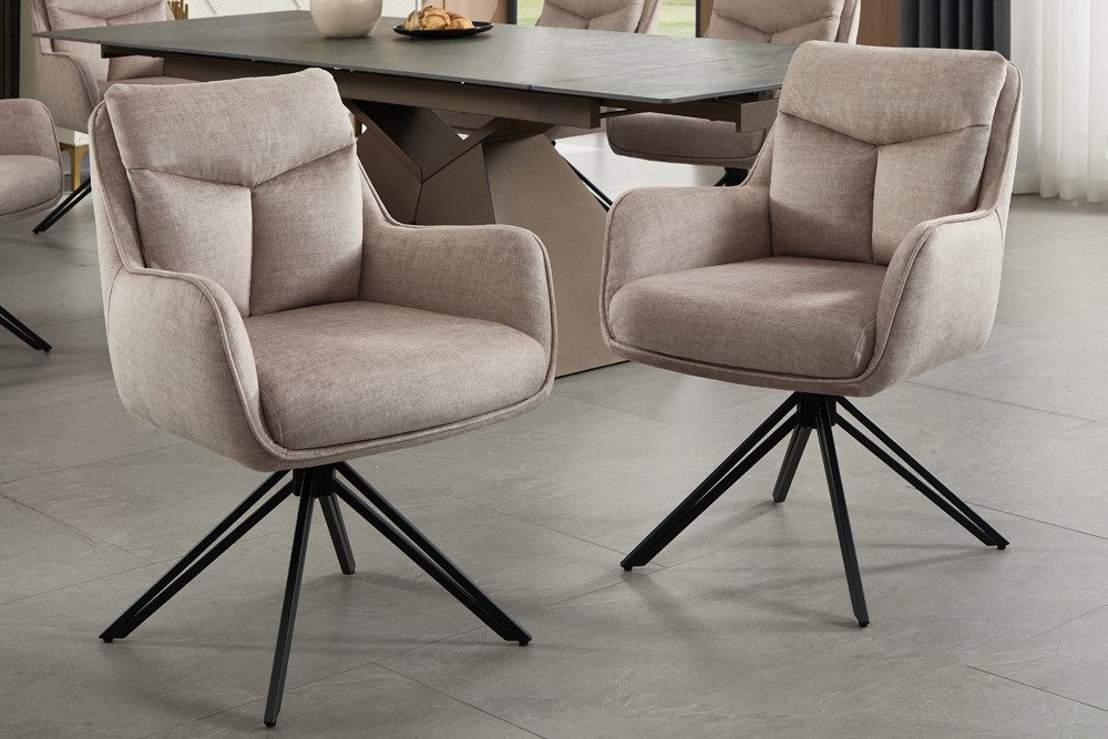 riess-ambiente 4-Fußstuhl PROMETHEUS beige - Samt, Vogue Velours, Metall, Taschenfederkern (Einzelartikel, 1 St), mit 180° Drehfunktion und Autoreturn – ideal für elegante Esszimmer