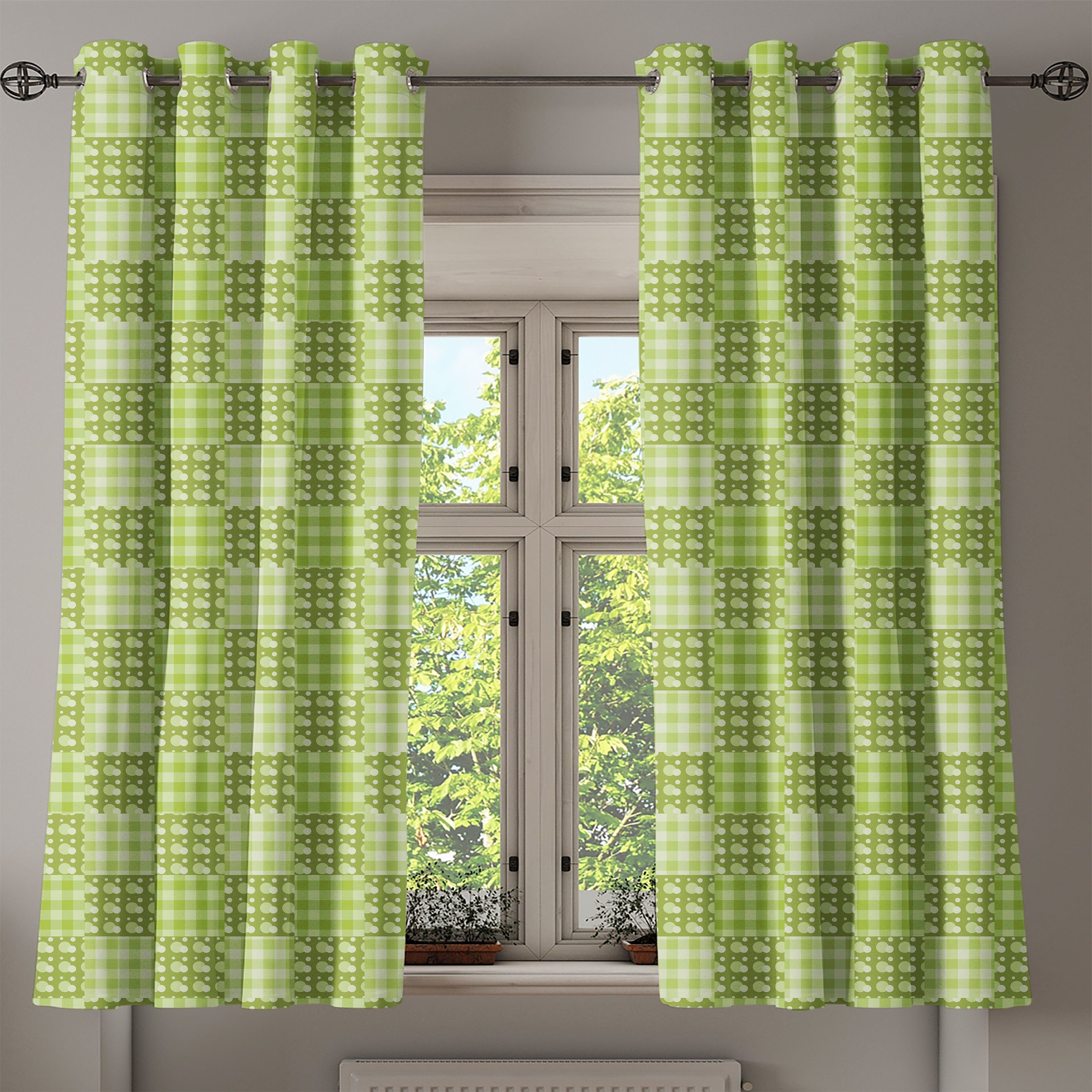 Patchwork für Green Gardine Kunstwerk 2-Panel-Fenstervorhänge Dekorative Lime Abakuhaus, Einfaches Schlafzimmer Wohnzimmer,