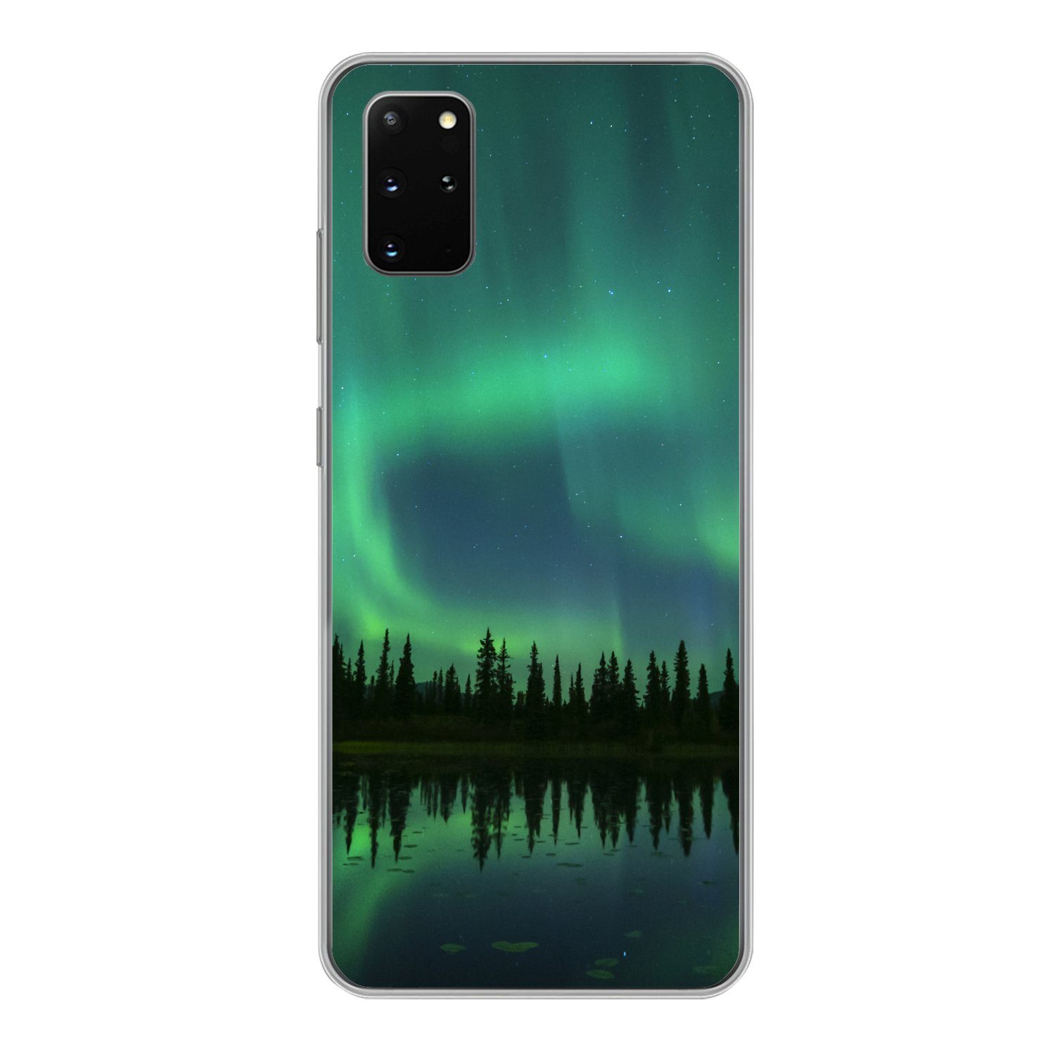 MuchoWow Handyhülle für Samsung Galaxy S20 Plus Nordlicht - Bäume - Wasser - Alaska, Phone Case, Silikon, Schutzhülle Dünn