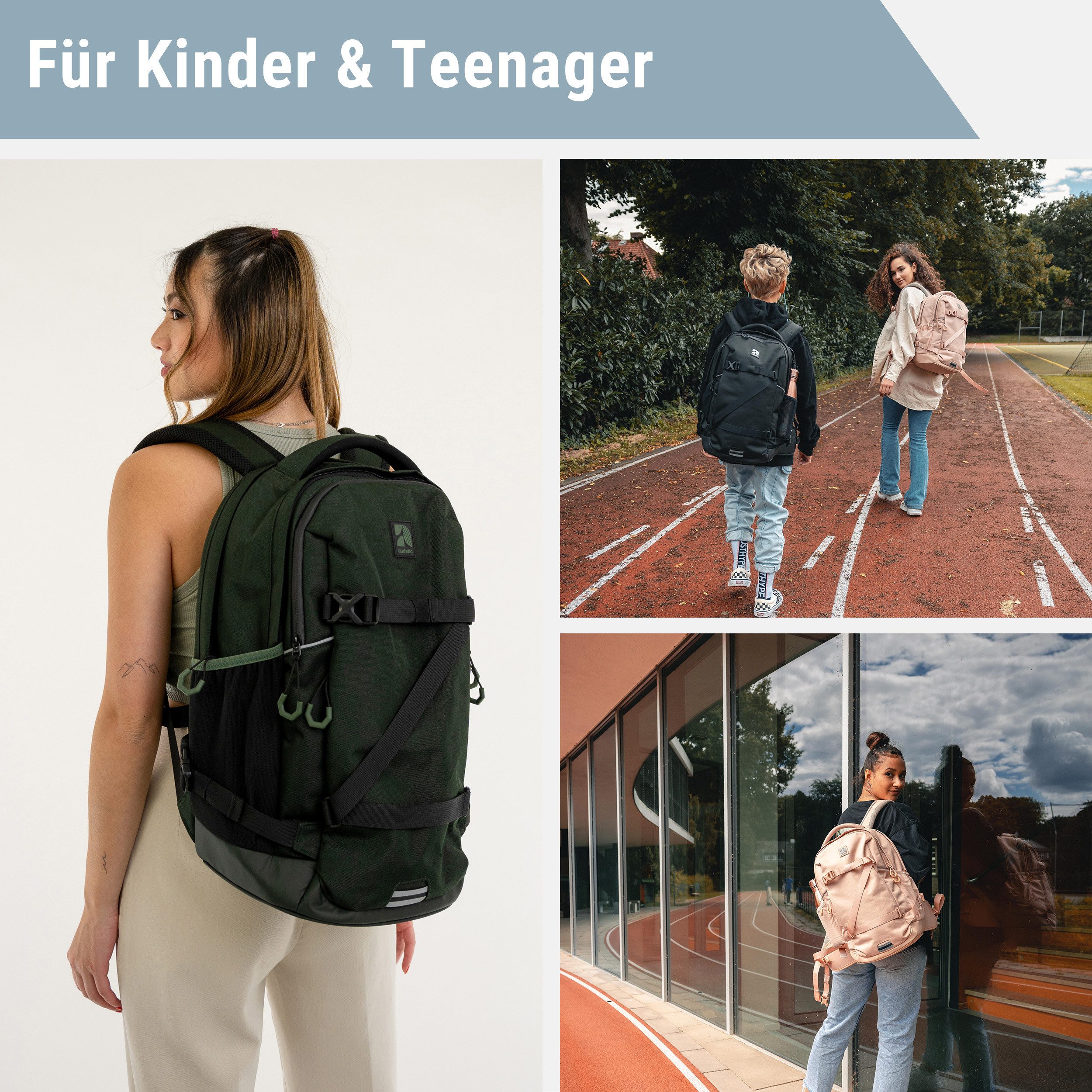 audetic Schulrucksack Cosmo Rucksack Schule Mädchen Jungen Teenager (1-tlg), Ergonomisch, Gepolstert, Wasserabweisend