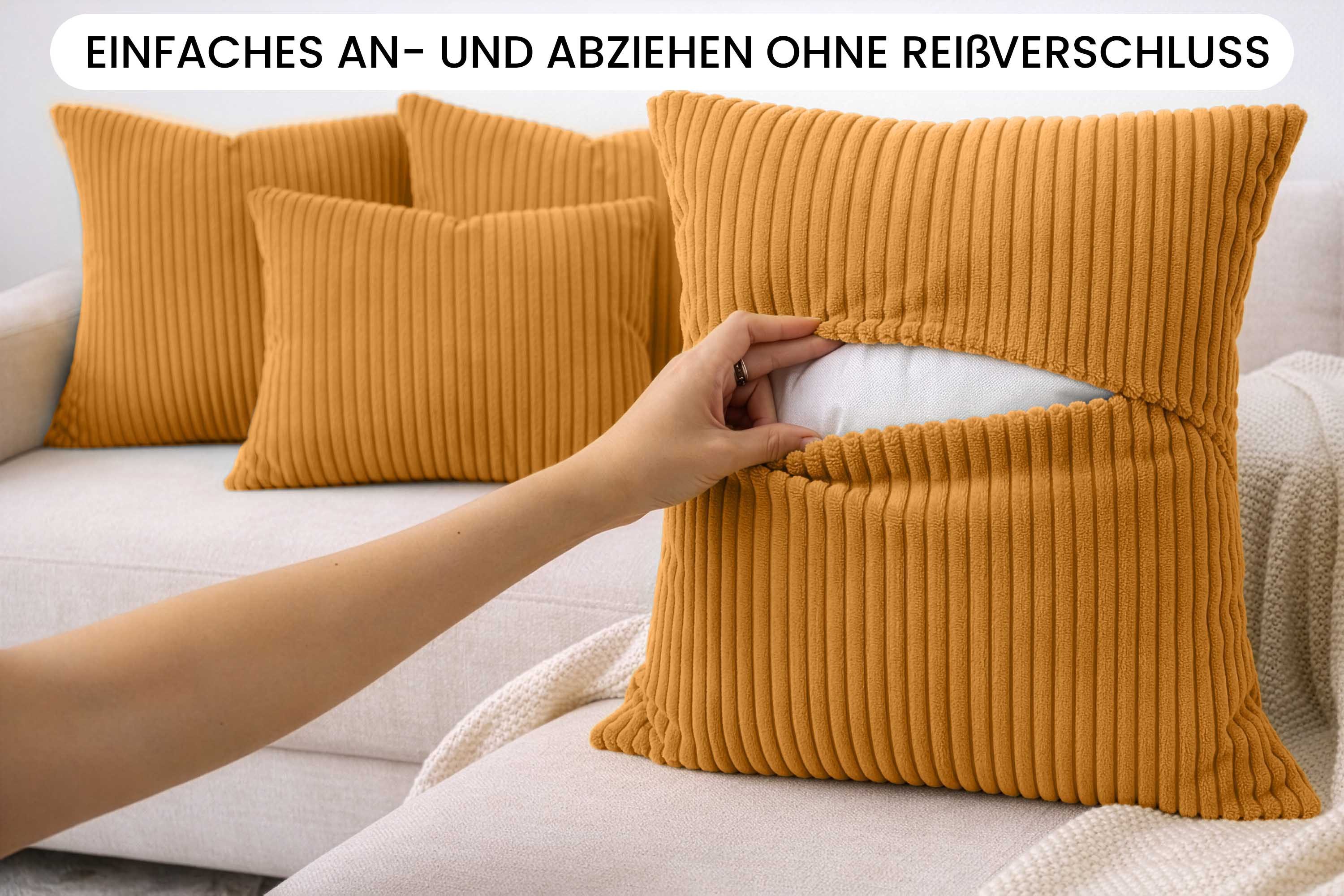 Amilian Dekokissen Sofakissen Cord-Optik 4er Set mit Füllung 2x 40x40 + 2x 35x45 cm, mit Füllung, Hotelverschluss, formstabil – Bild 5 von 5