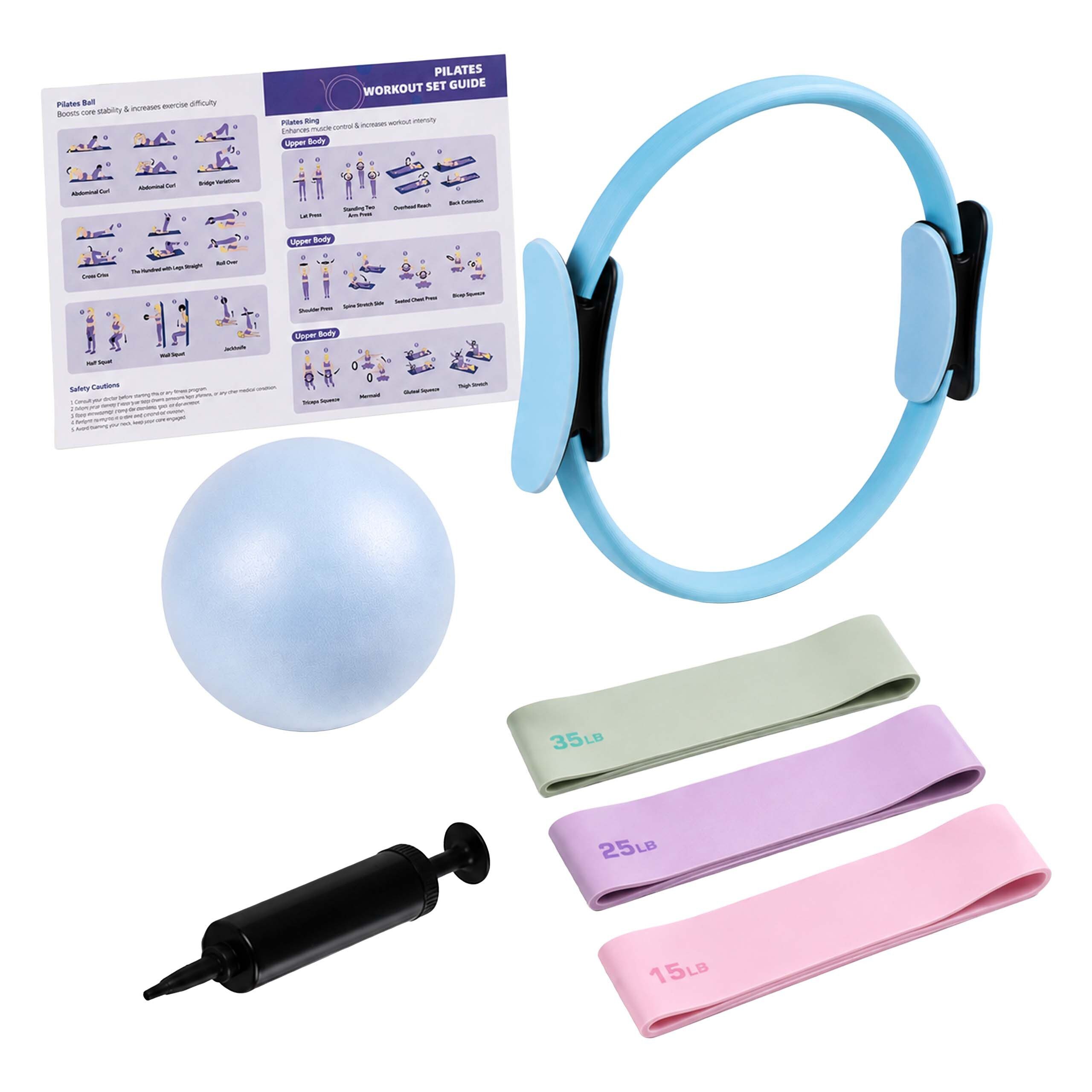 relaxdays Pilatesball 6-teiliges Pilates Set Ring Ball Bänder (6-St), blau