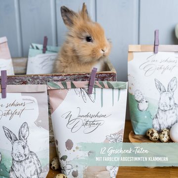 PAPIERDRACHEN Osternest 12 bedruckte Geschenktüten zu Ostern - mit Holzklammern