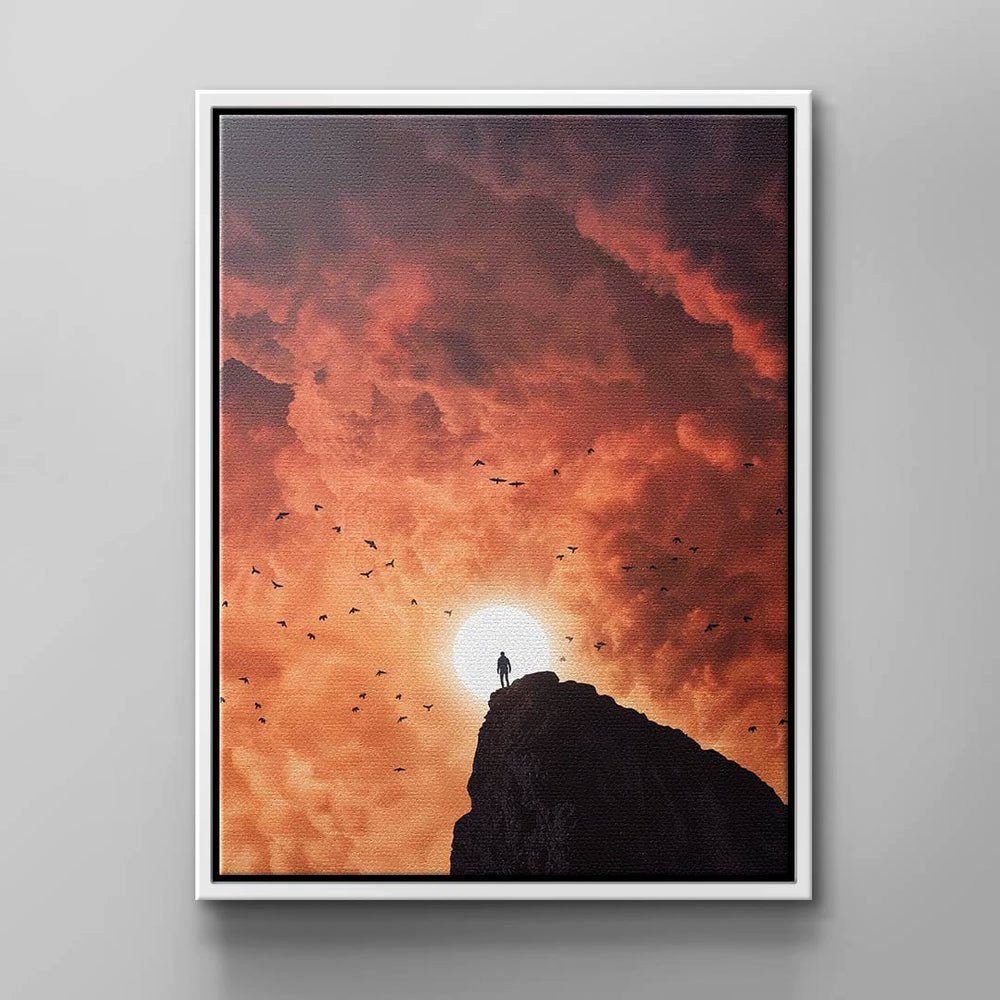 Sonnenuntergang DOTCOMCANVAS® Wandbild & Natur weißer mit von Leinwandbild, Aussicht Rahmen