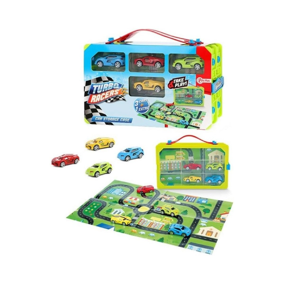 Spielzeug-Auto Turbo Racers Sammelkoffer mit 4 Rallye Autos