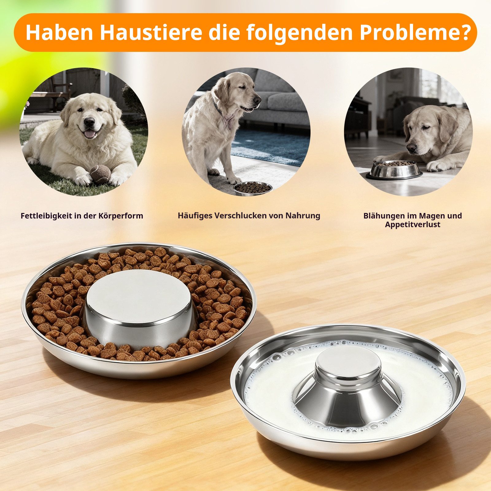 BlingBin Napf-Set 4 Stück Edelstahl Welpennäpfe Futternäpfe,Wassernapf, Edelstahl, Langsame Futternäpfe für kleine Hunde und Katzen, Welpen-Futterspender