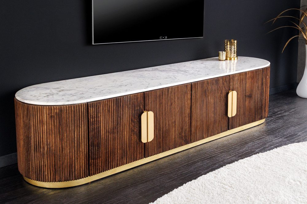 riess-ambiente Sideboard GATSBY 170cm braun/weiß/gold - Mango, Marmor, Massivholz, Kabelöffnung (Einzelartikel, 1 St), Zeitloses Lowboard - ideal als Ablagefläc – Bild 5 von 5