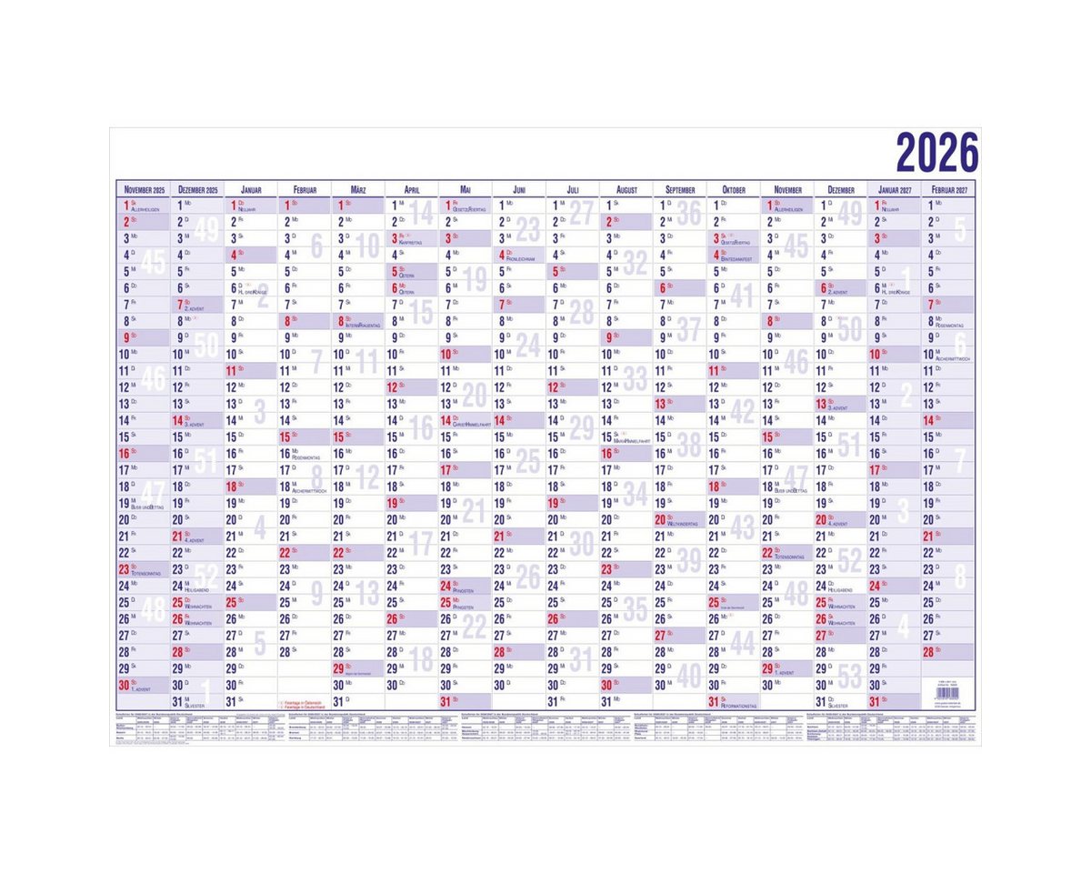 Thumbnail - GÜSS Kalender Plakatkalender Wandplaner mit 16 Monaten 120x80cm Nov. 2025-Feb. 2027