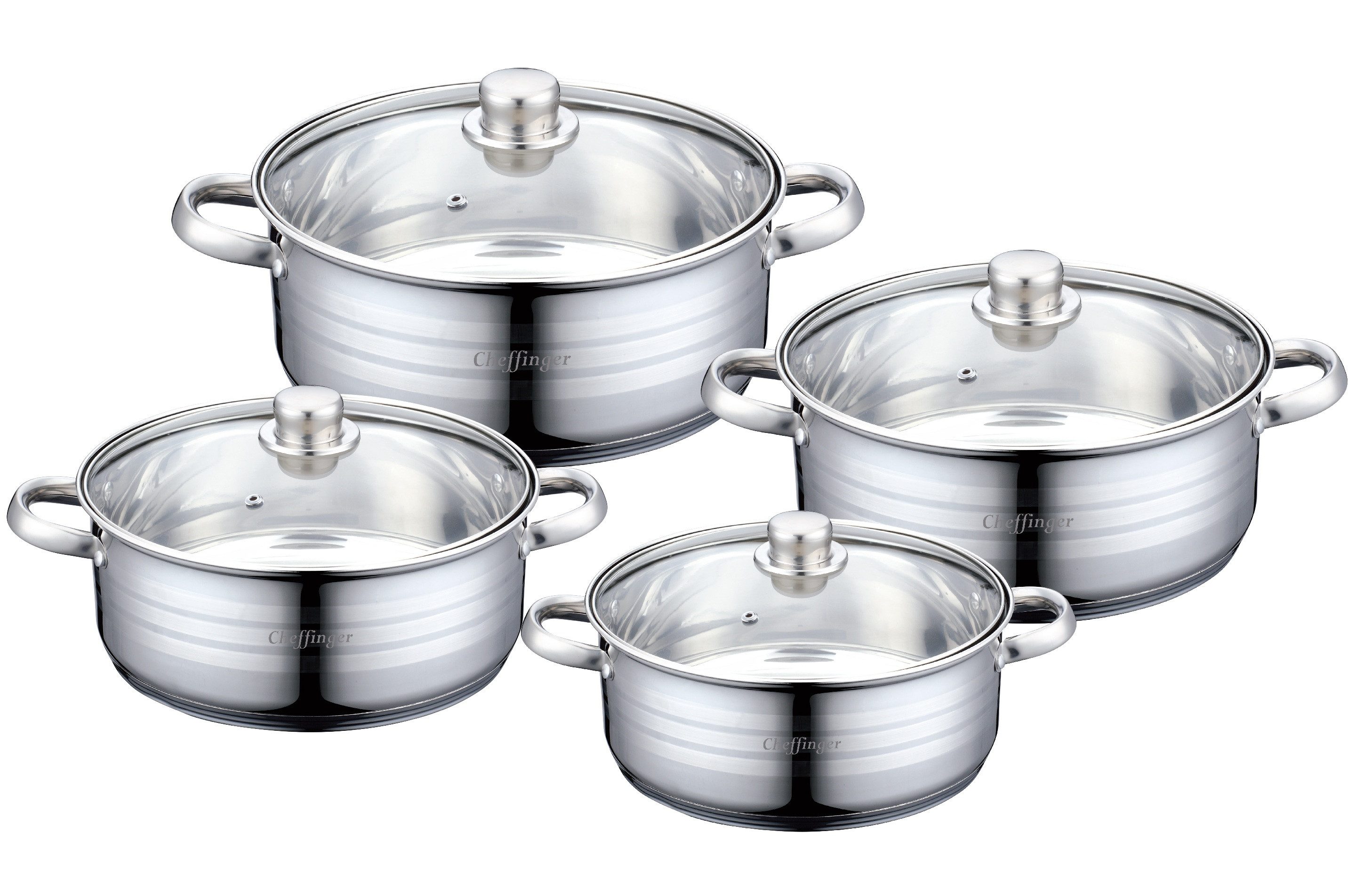Topf-Set Cheffinger Kochtopf Set Topfset Glasdeckel 8-tlg Induktion Edelstahl