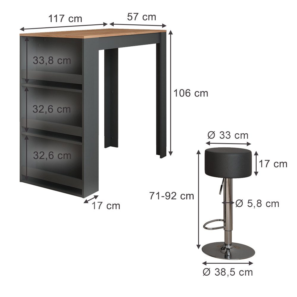 Vicco Bartisch Repose, Anthrazit/Goldkraft Eiche, 57 günstig online kaufen