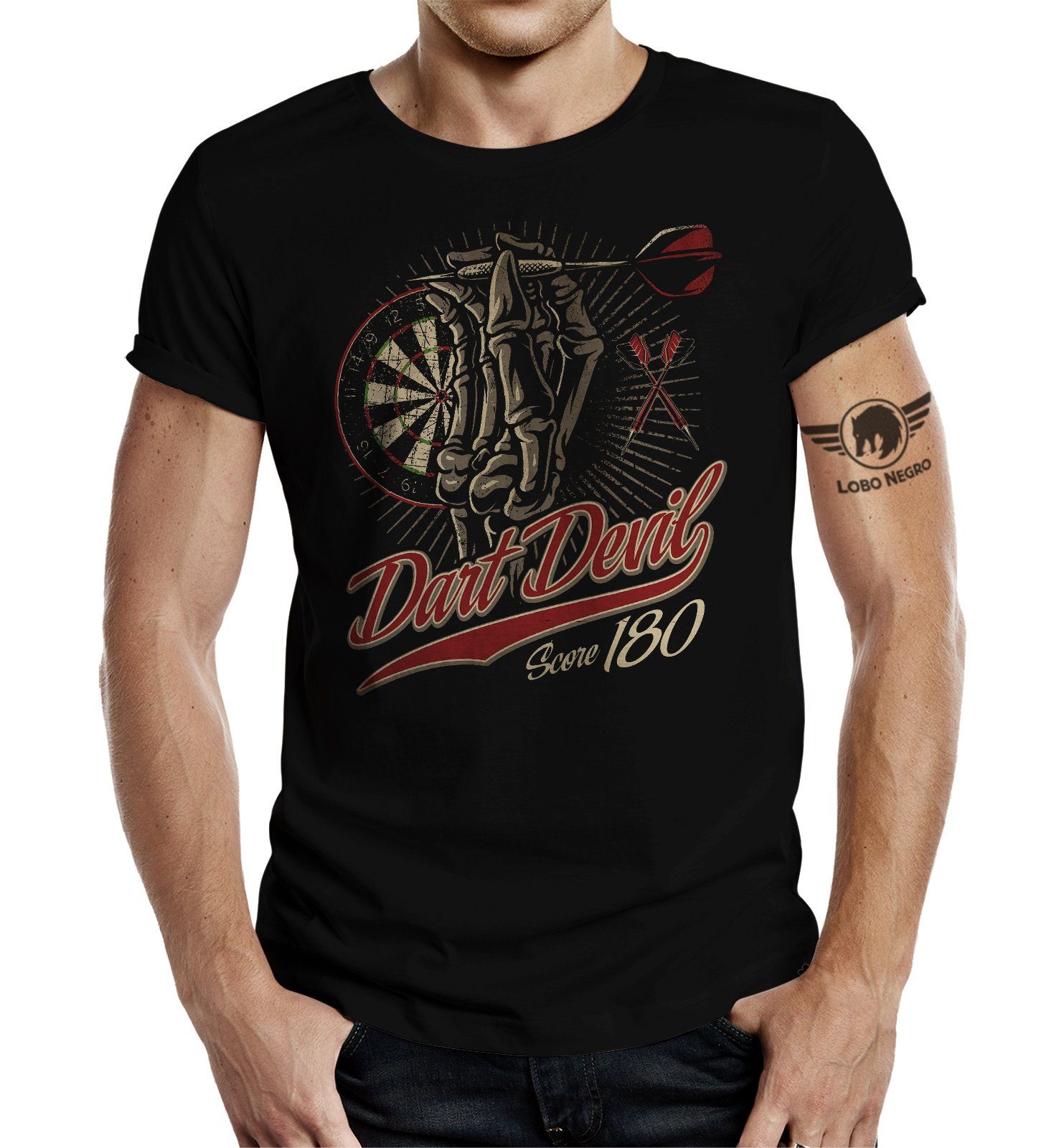 LOBO NEGRO® T-Shirt für Dartspieler und Fans: Dart Devil Score 180 | T-Shirts
