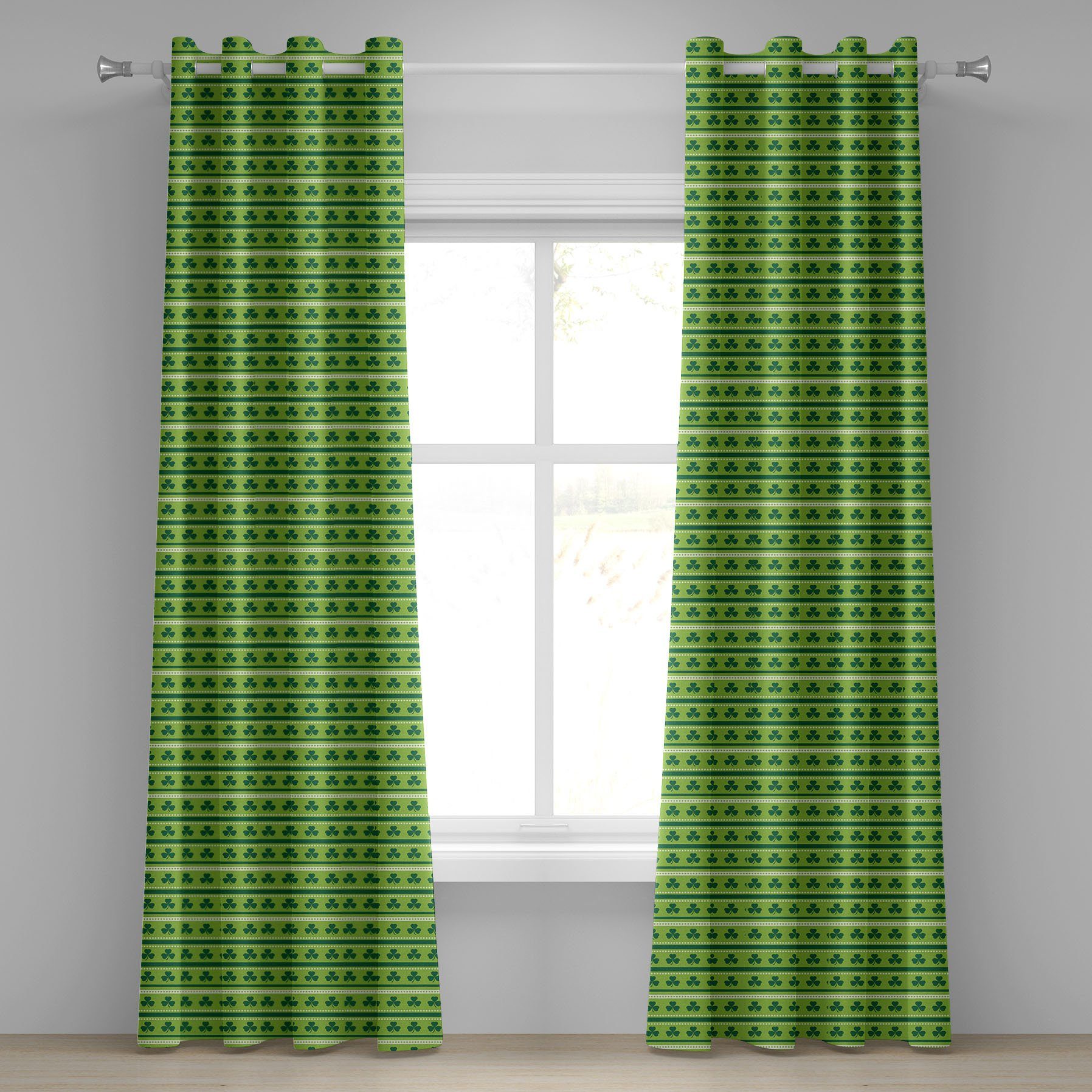 Gardine Dekorative 2-Panel-Fenstervorhänge für Schlafzimmer Wohnzimmer, Abakuhaus, Grün Traditionelle irische Kleeblätter