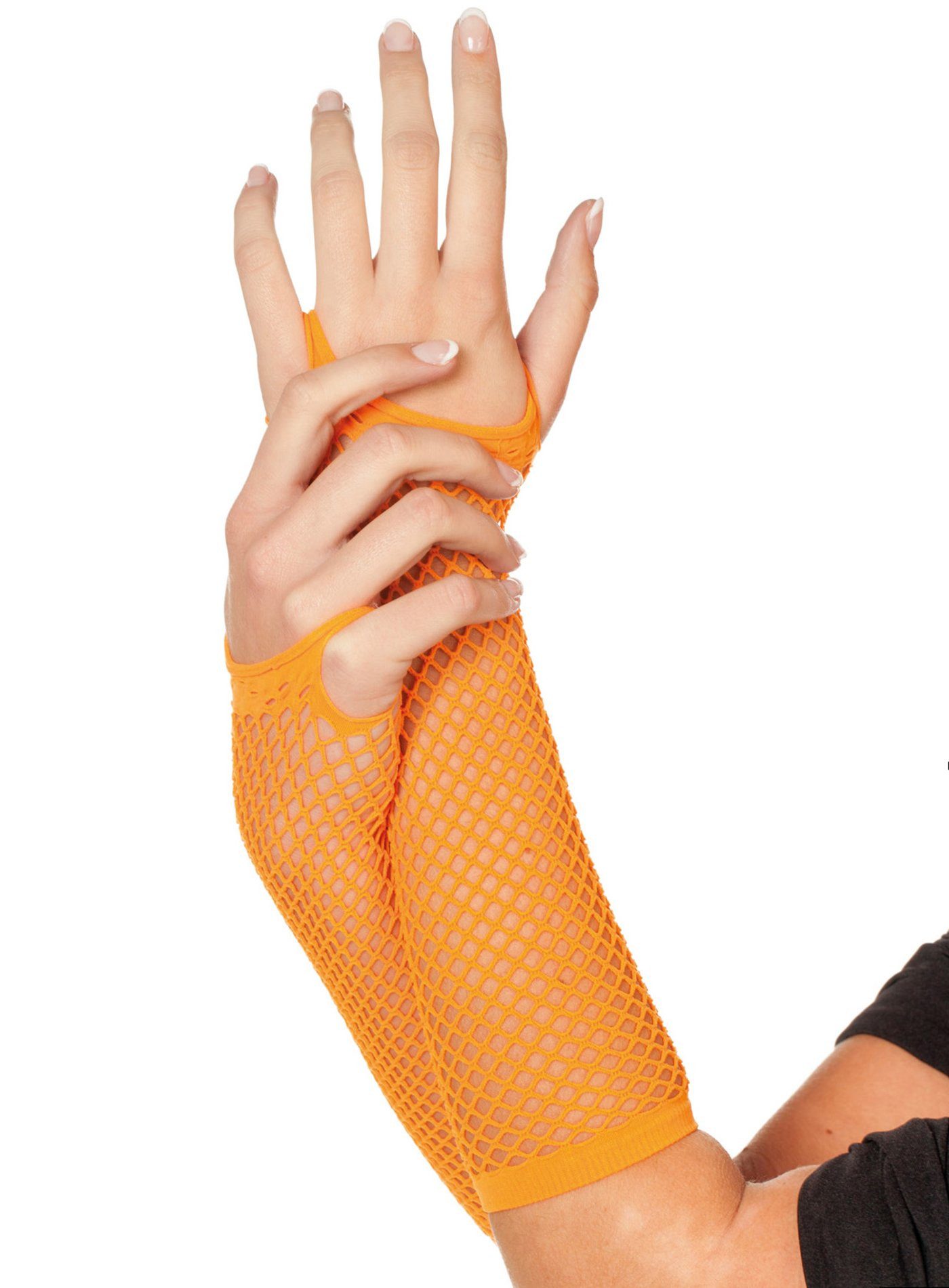 Kostüm Fingerlose Netzhandschuhe neon-orange