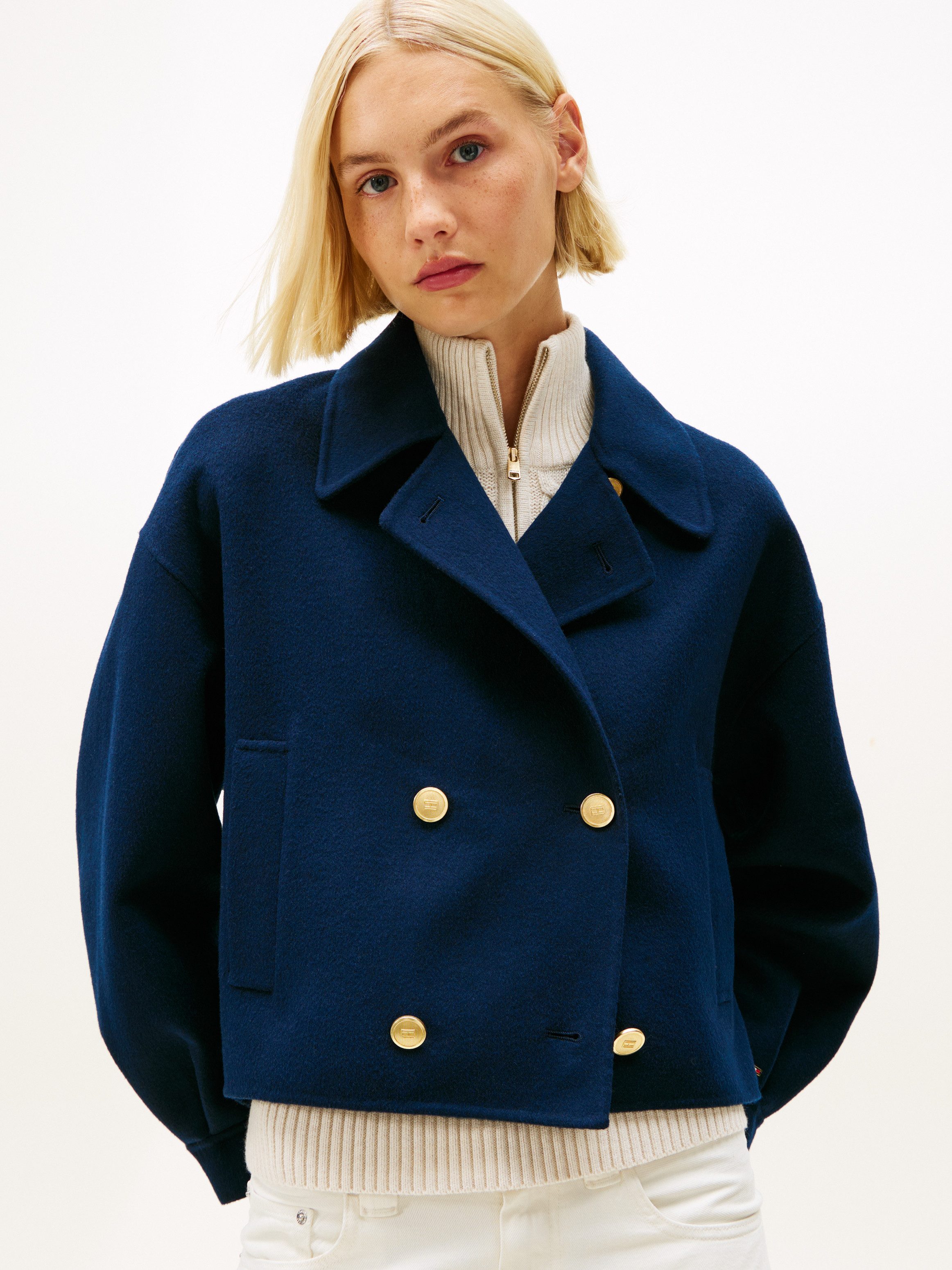 Tommy Hilfiger Kurzjacke DF WOOL GOLD BUTTON PEACOAT mit Wolle