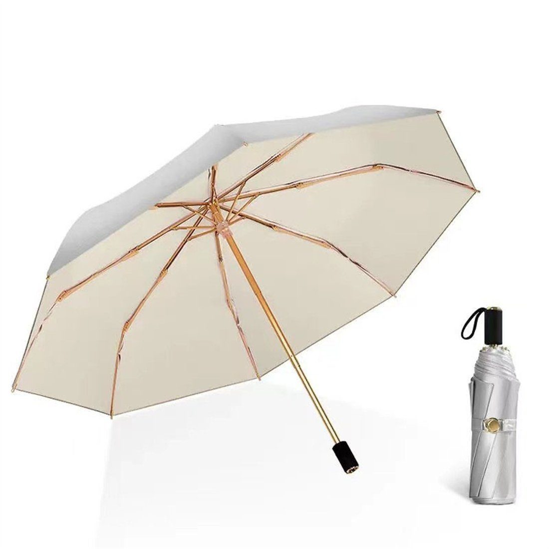 DÖRÖY Taschenregenschirm Doppelter Sonnenschirm, UV-Faltschirm, Vinyl-Sonnenschirm, Regenschirm Weiß