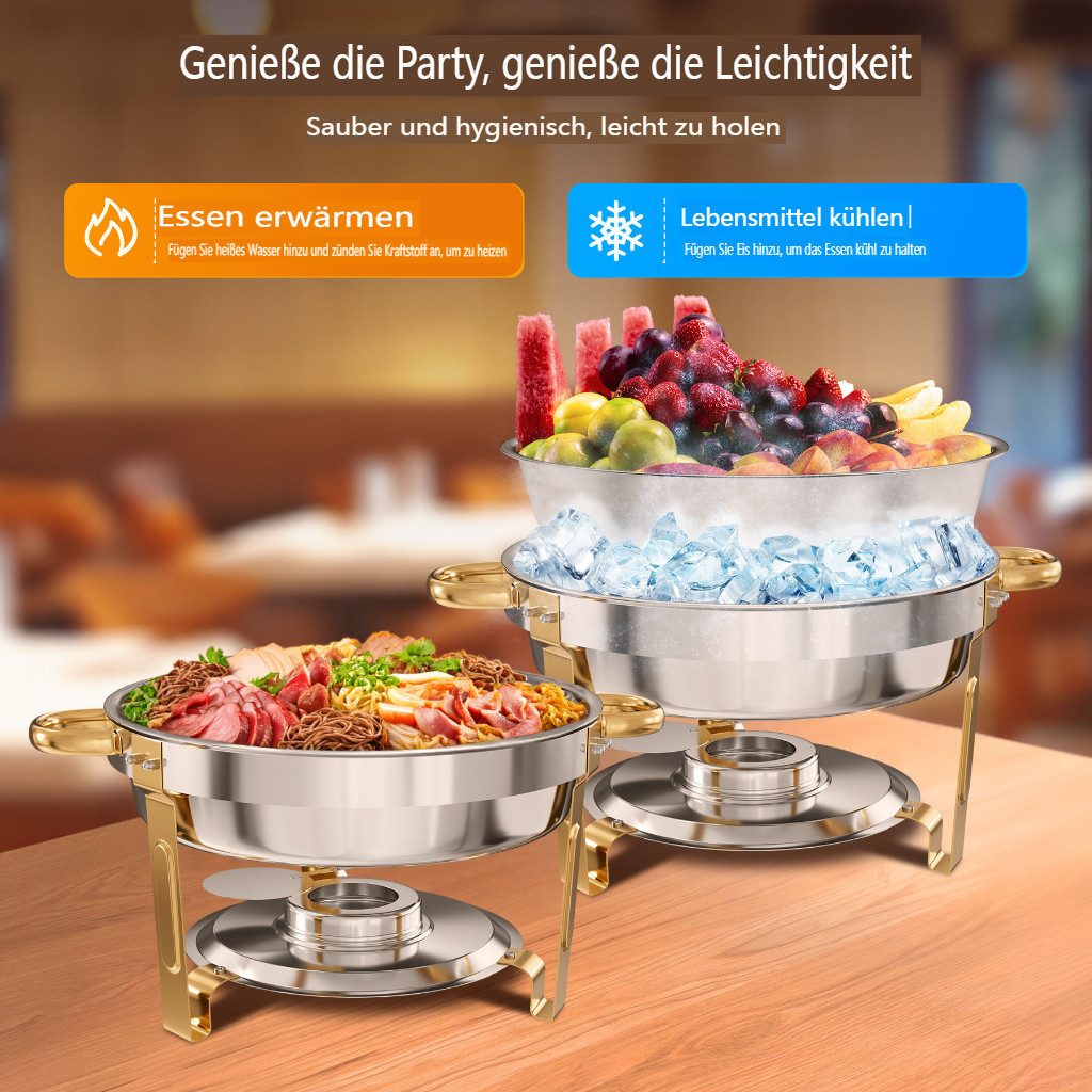Warmounts Speisenwärmer, (2-tlg), Chafing Dish Speisenwärmer Set, rund, Edelstahl, Buffet Warmhalter-Set