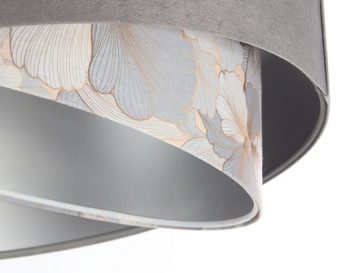 Licht-Erlebnisse Pendelleuchte KARIM, ohne Leuchtmittel, in Weiß Grau Beige (Abstrakt-Floral Print) Silber Stoff Metall E27